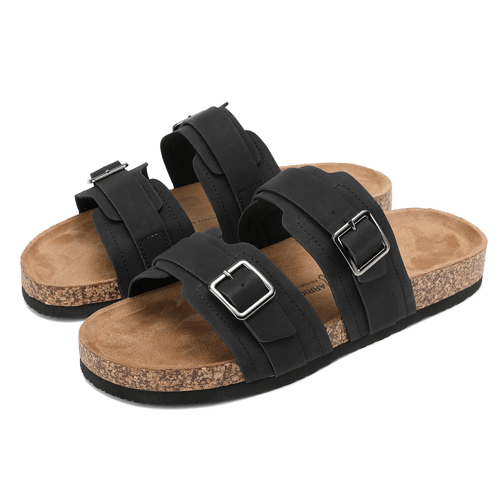 ARRIGO BELLO Mules Hombre Sandalias de Cuero Punta Abierta Hebillas Ajustables Zapatillas de Corcho Cómodas Antideslizantes EU41-46