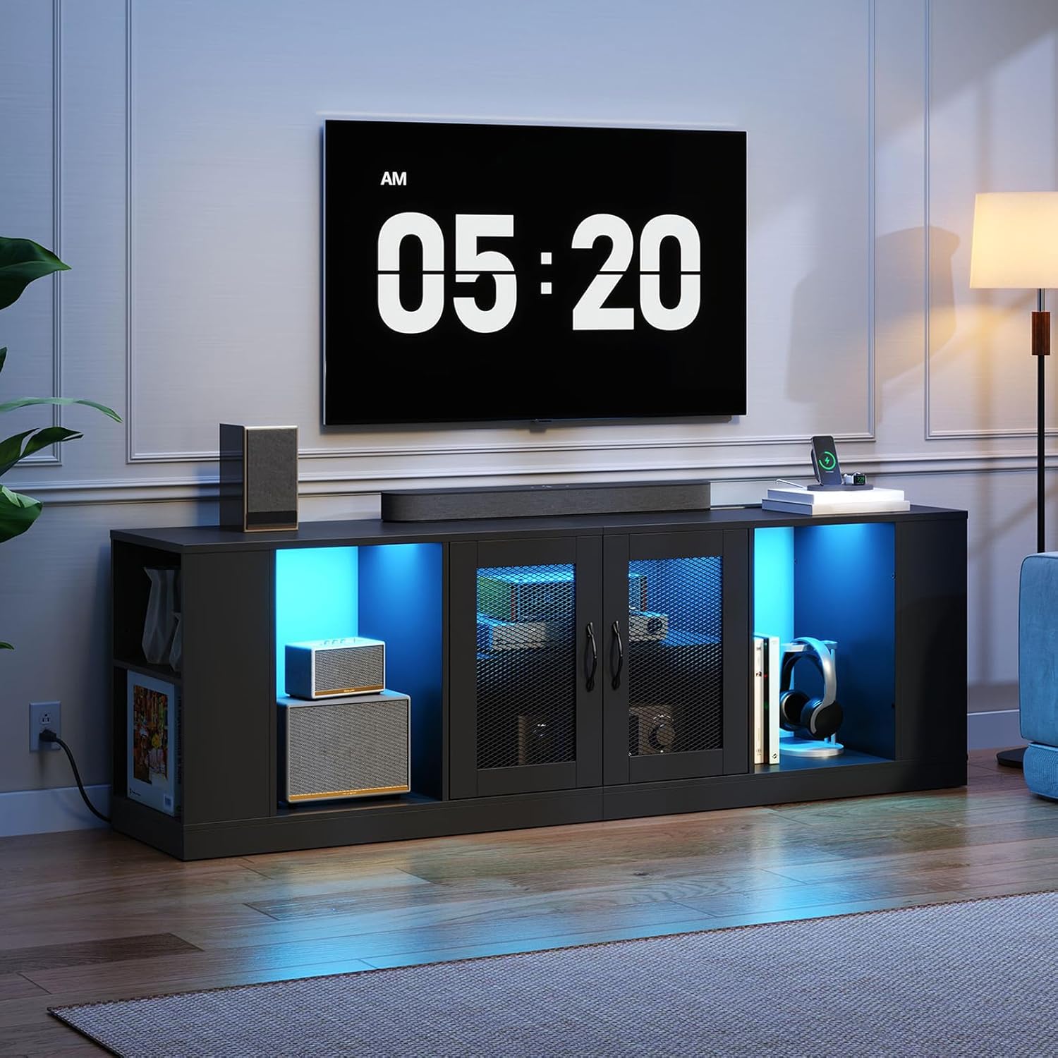 HOOBRO LED TV Stand for 65 Inch TV, 59'' Entertainment Center with Power Outlet and LED Lights, TV Console with Storage and Adjustable Shelves, Media Console for Living Room, Bedroom BK35UDDS01