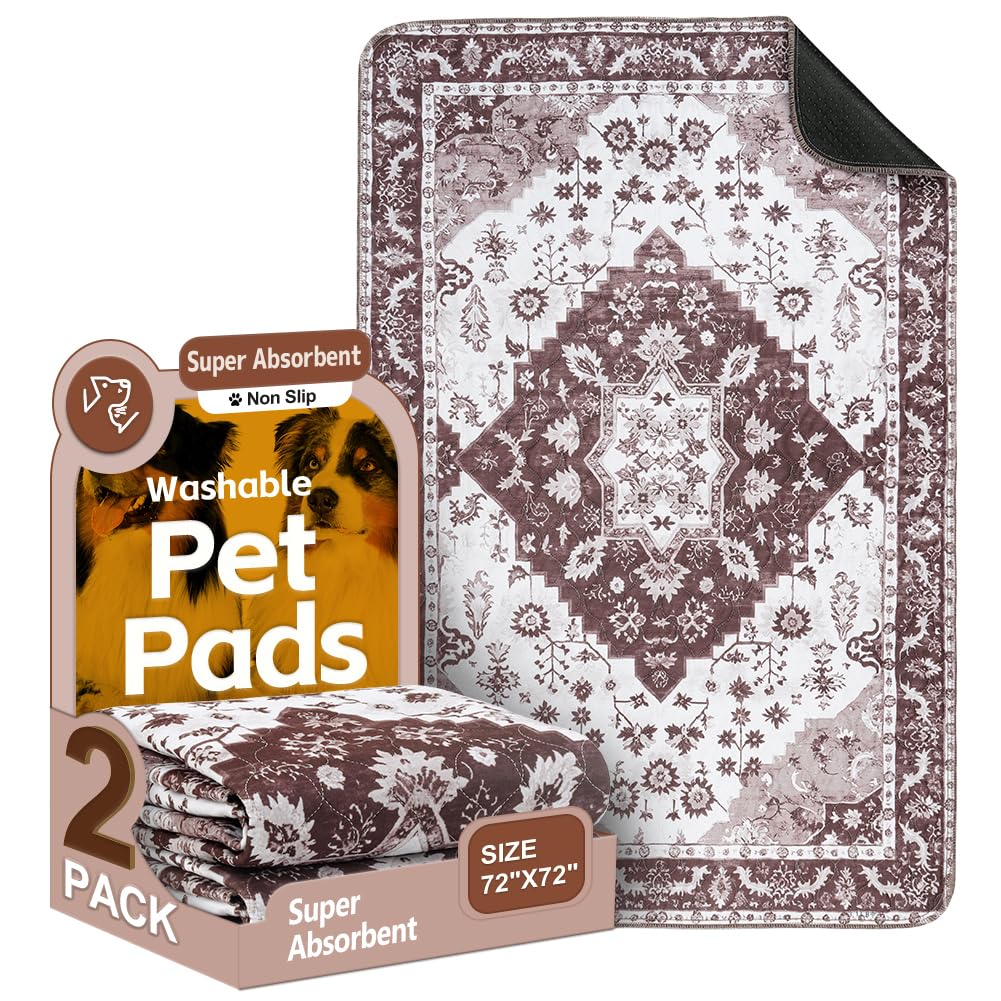 Washable Pee Pads for Dogs 2 Pack Reusable Puppy Training Pads 72"x72" Super Absorbent Waterproof Dog Training Pads, Non-Slip Potty Pads Whelping Pads Litter Mat Pet Supplies - Brown Medallion