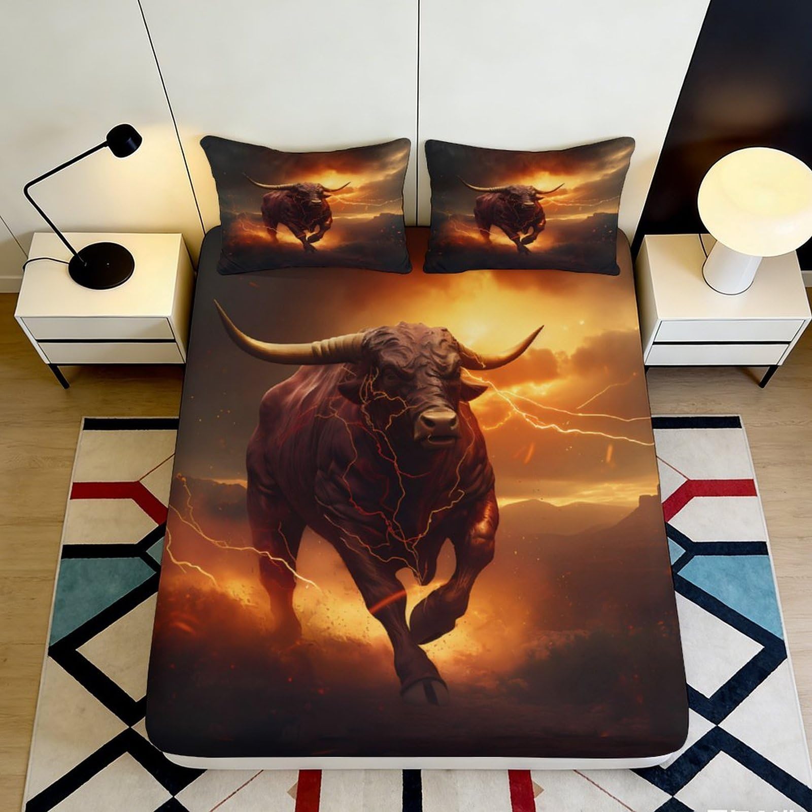 3D Printed Buffalo Pattern Fitted Sheet Microfiber Deep Pocket Non-Slip Bedroom Bedding Buffalo Mattress Fitted Cover 200x200x25cm