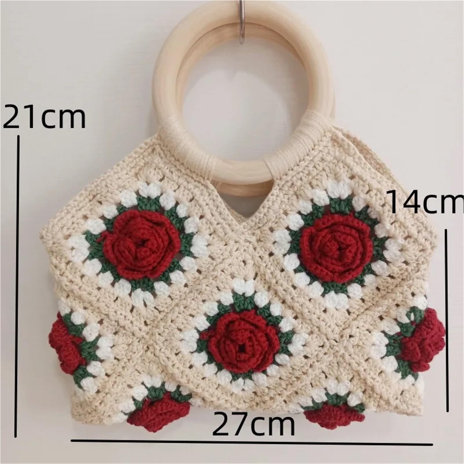 Borsa da spiaggia da polso con fiore di rosa all'uncinetto for donna