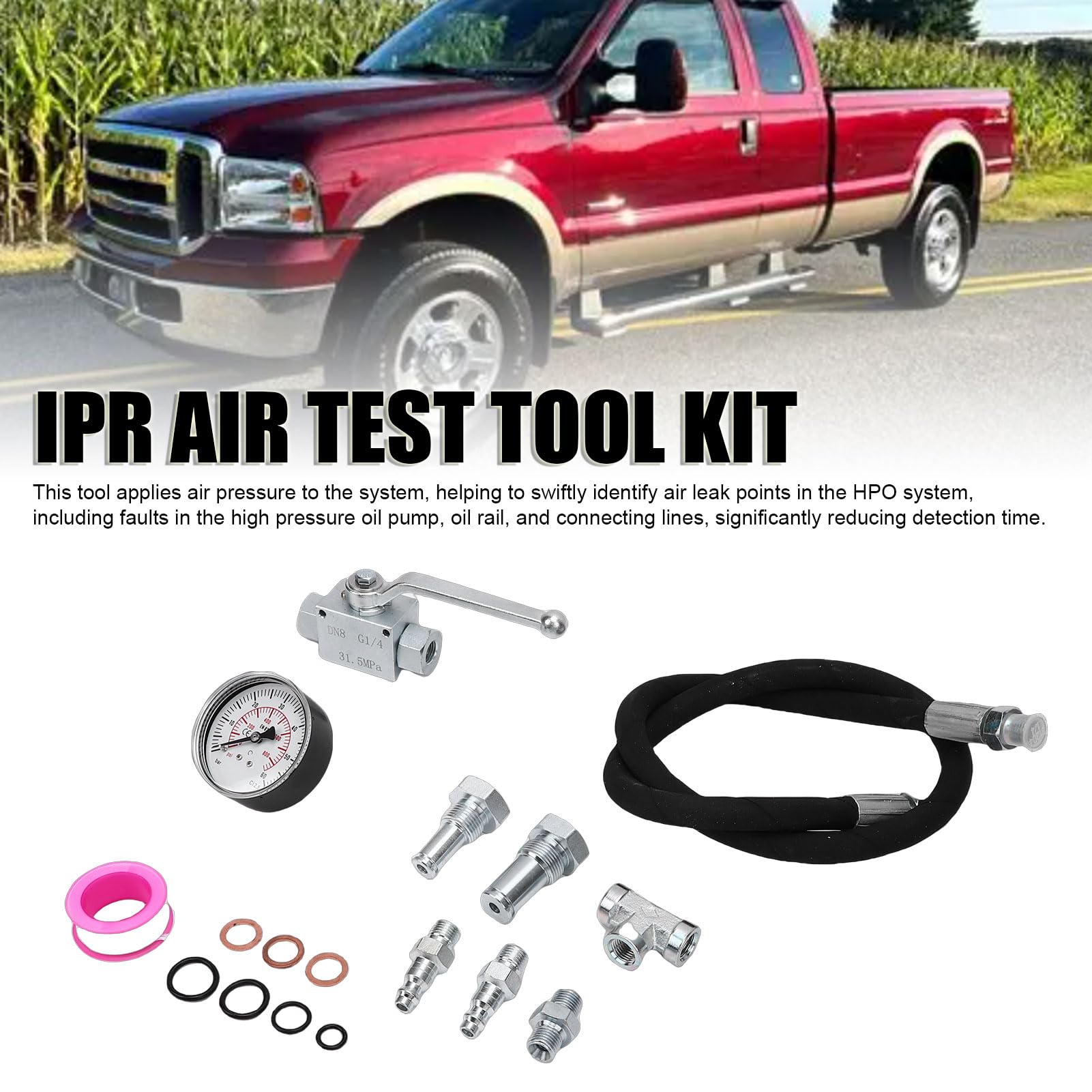 Ausla Kit de Herramientas de Prueba de Aire IPR, Detector de de Aceite de Alta Presión para Manguera de 6.0L 7.3L, 5300 PSI para Detección Precisa de Fugas y Diagnóstico del Motor