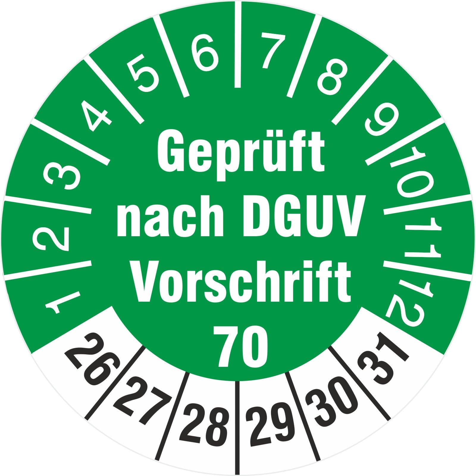 2500 Stück geprüft nach DGUV Vorschrift 70 Prüfetiketten Prüfplaketten 30 mm rund Fahrzeuge BGV D29 2026-31