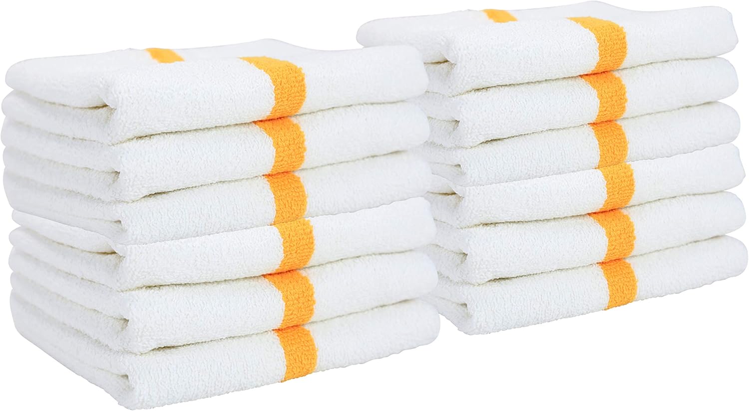 Arkwright White Gym Hand Towels Pack of 12 - 100% Cotton Quick Dry Absorbent 16x27 Hotel Spa Quality with Gold Stripe