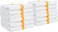 Arkwright White Gym Hand Towels Pack of 12 - 100% Cotton Quick Dry Absorbent 16x27 Hotel Spa Quality with Gold Stripe