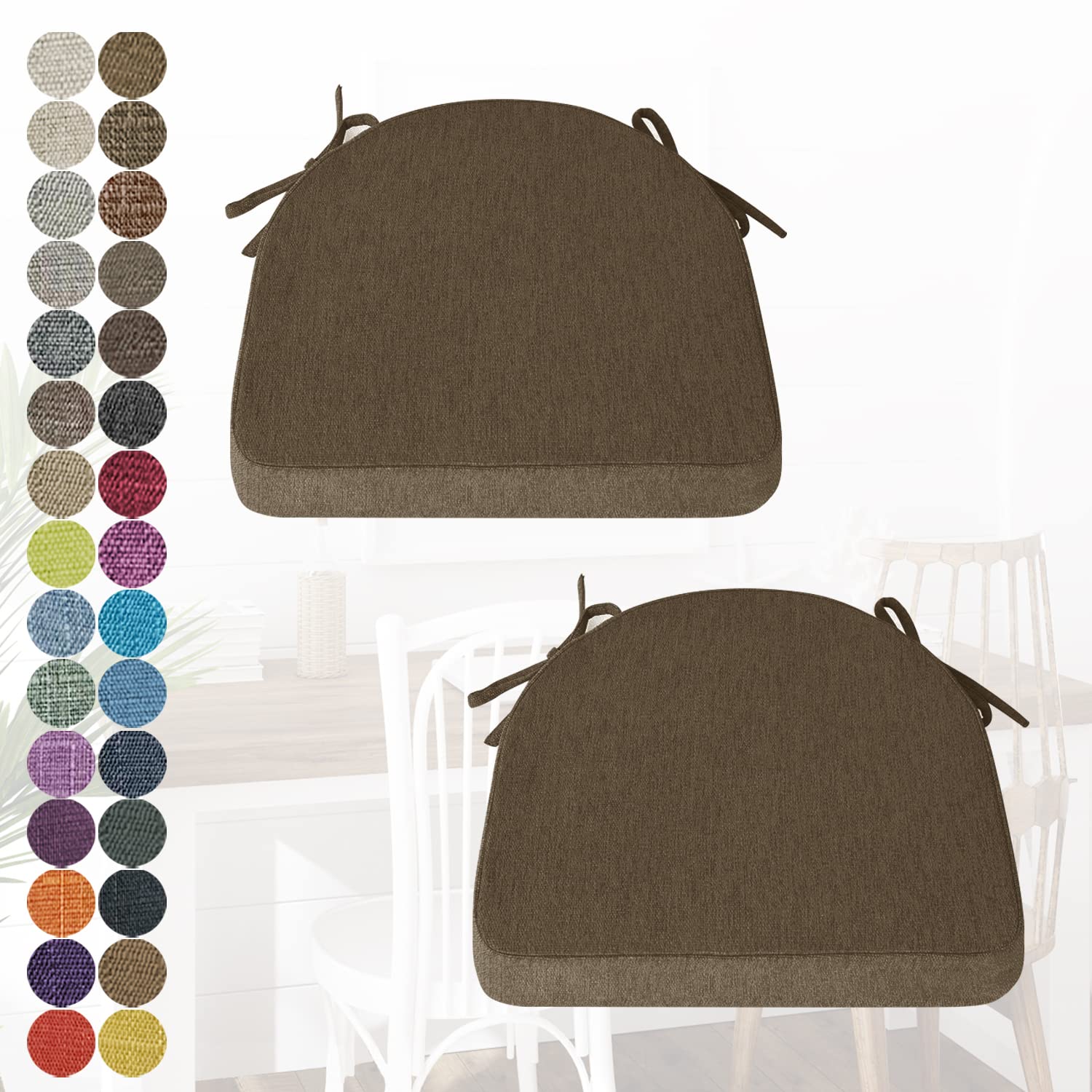 Coussin de chaise demi-rond antidérapant et déhoussable galette de siège lavable beige par 2