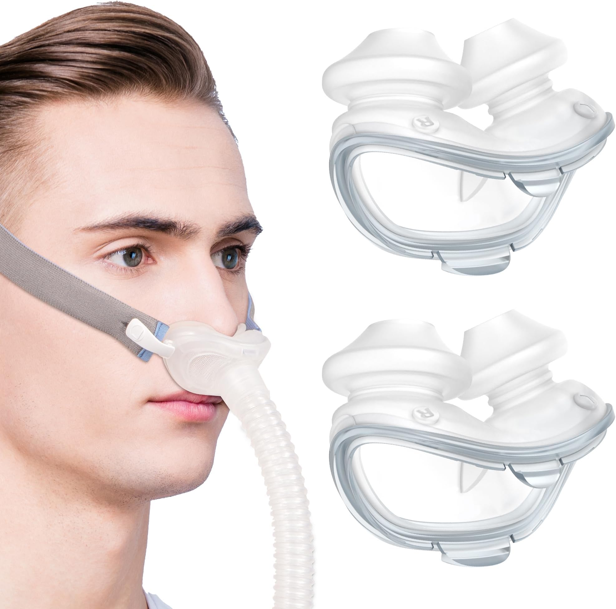 Replacement Nasal Pillows Masks for ResMed AirFit P10 (M), 2 Pack P10 Nasal Pillows Stable Seal CPAP Supplies, Extra-Soft Silicone Cushions Gentle & Easy-Fit - Medium