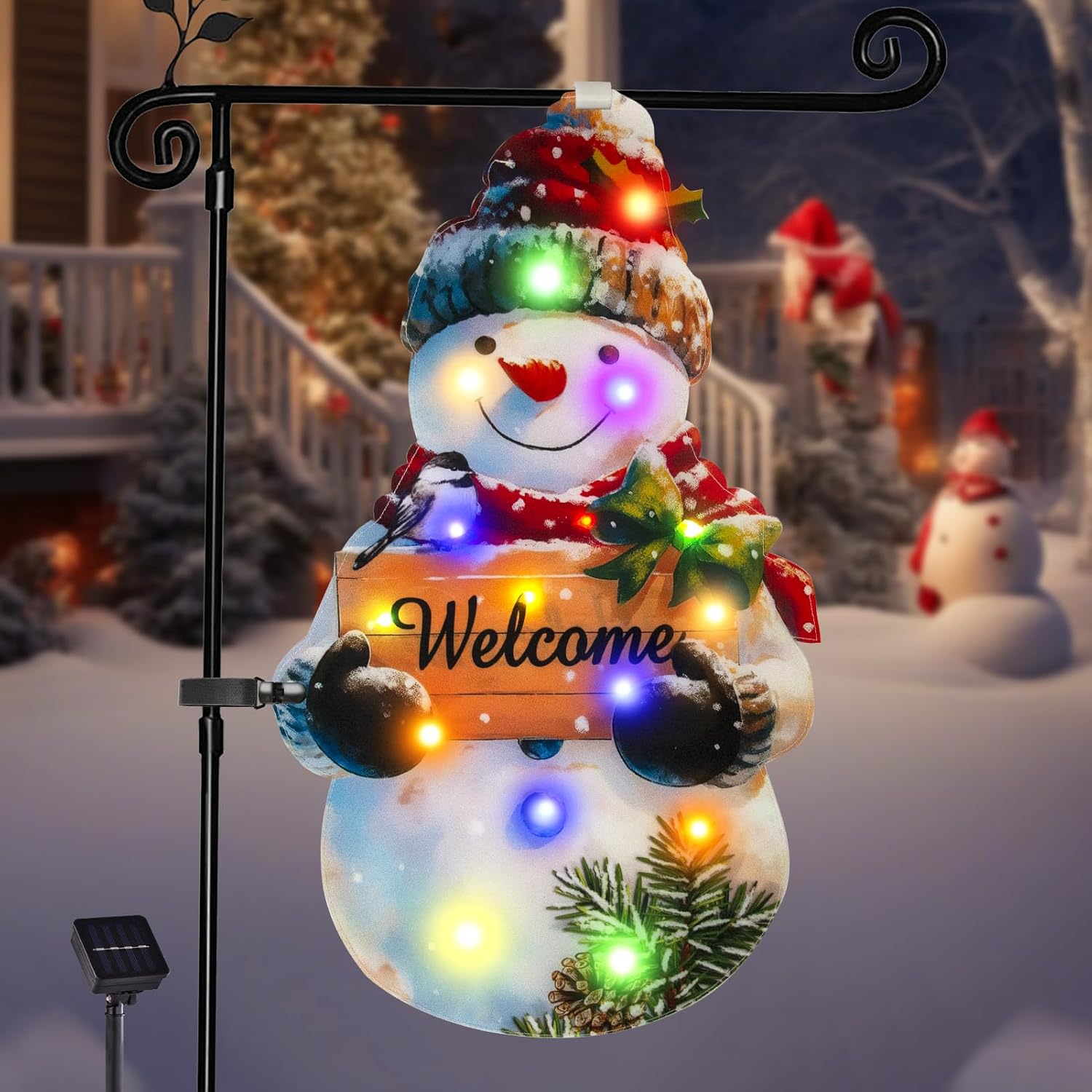 Lighted Christmas Garden Flag 22×13, 8 Modes Double Sided Solar Christmas Decorations Outdoor LED Navidad Flag, Yard Decorations for Xmas Patio Lawn Porch (Snowman Multicolor) Lighted Christmas Garden Flag 22×13, 8 Modes Double Sided Solar Christmas Decorations Outdoor LED Navidad Flag, Yard Decorations for Xmas Patio Lawn Porch (Snowman Multicolor)