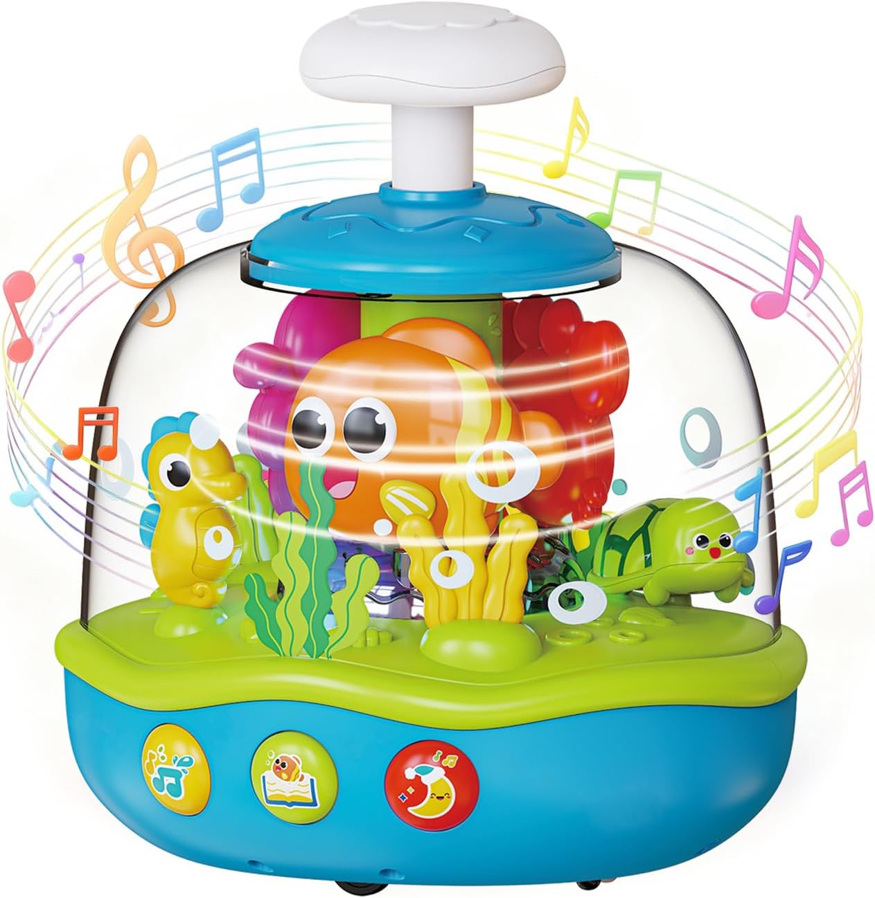 MoraBaby Baby Toys 6-12-18 Months, Press & Spin Ocean Musical Light Up Toy | Bilingual Learning Educational Cause and Effect Toy for 1 Year Old Boy & Girl, Birthday Gifts for 1-3 Year Old