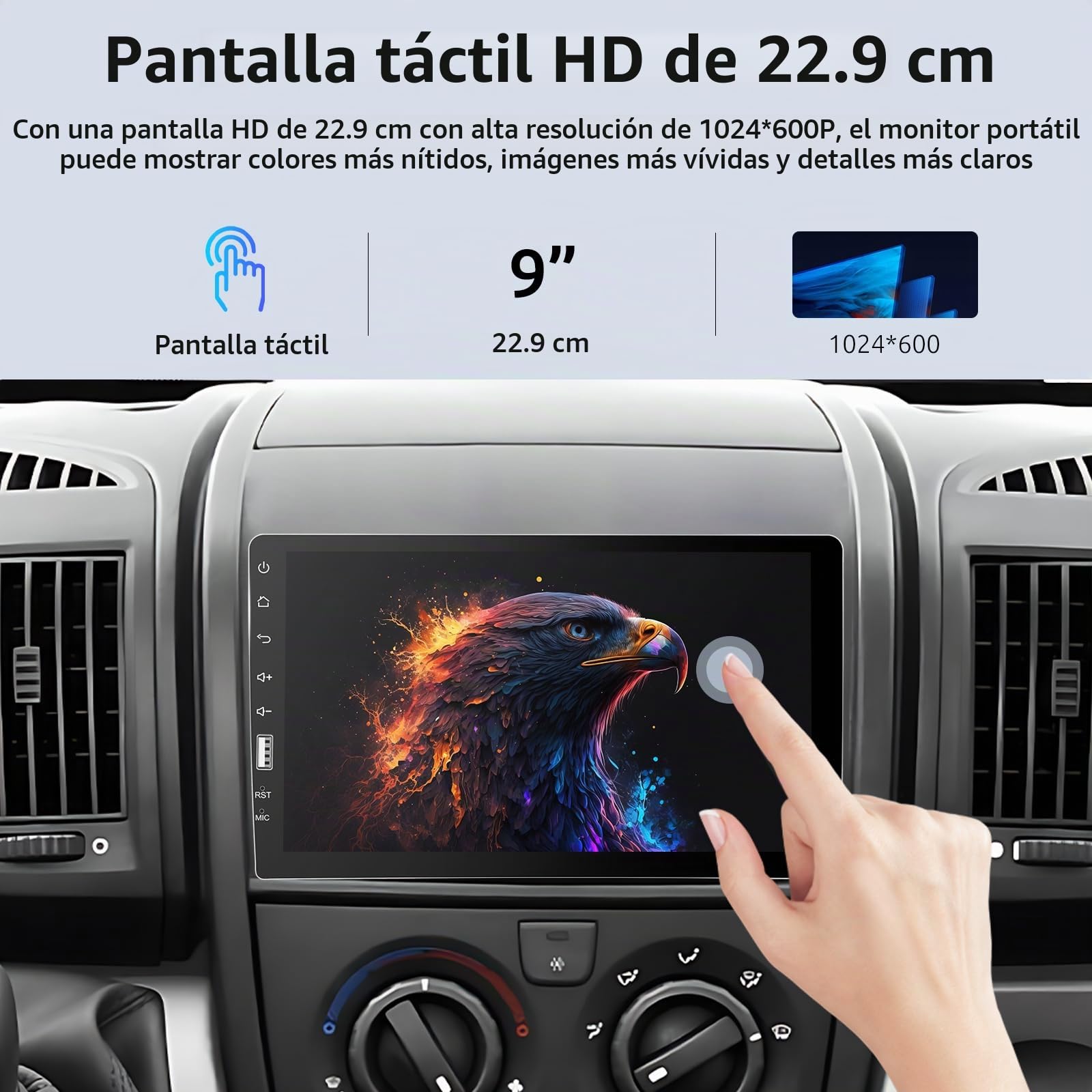 VECHTEL Radio Coche Bluetooth con Carplay Android Auto Inalámbrico, Autoradio 1 DIN con Pantalla Táctil de 9 Pulgadas, Radio FM, Soporte Mirror Link, USB, Controles en el Volante, Mic, Cámara Trasera