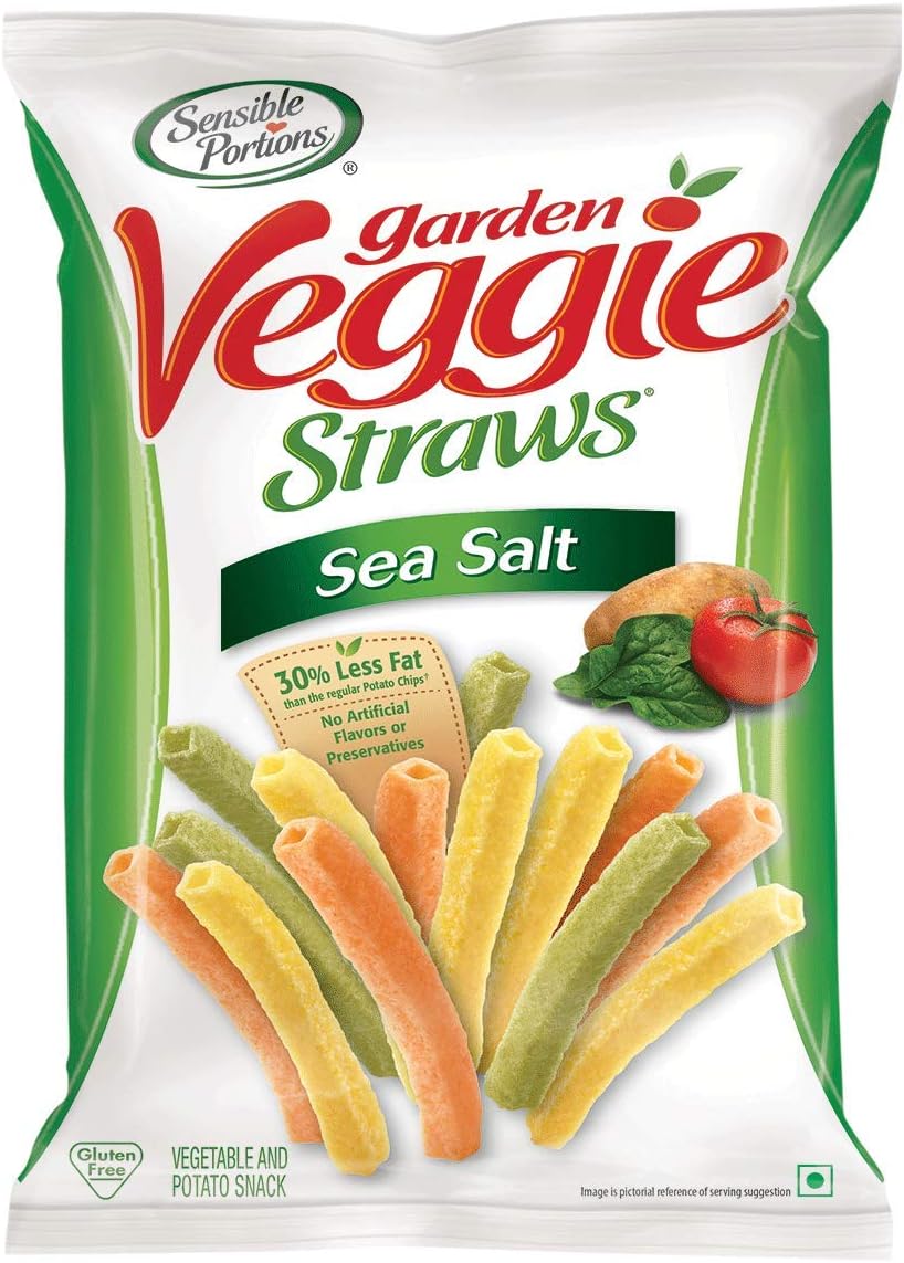 Sensible Portions Garden Veggie Straws Snack, Sea Salt, Gluten Free, 30% Less Fat than Regular Potato Chips -120g
