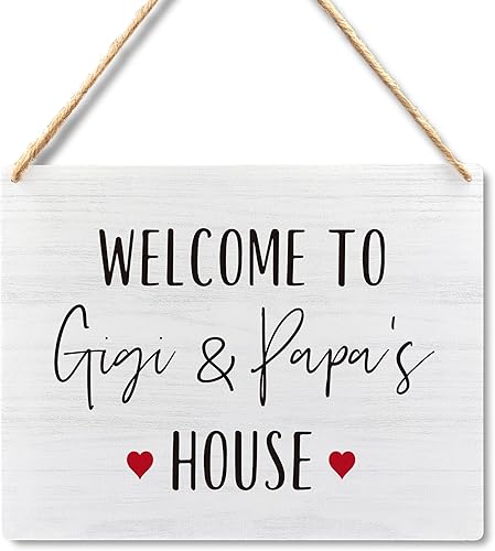Wall Pediments Welcome to Gigi and Papas House - Letrero de bienvenida colgante para puerta delantera, regalos para abuelos, decoraciones del día de