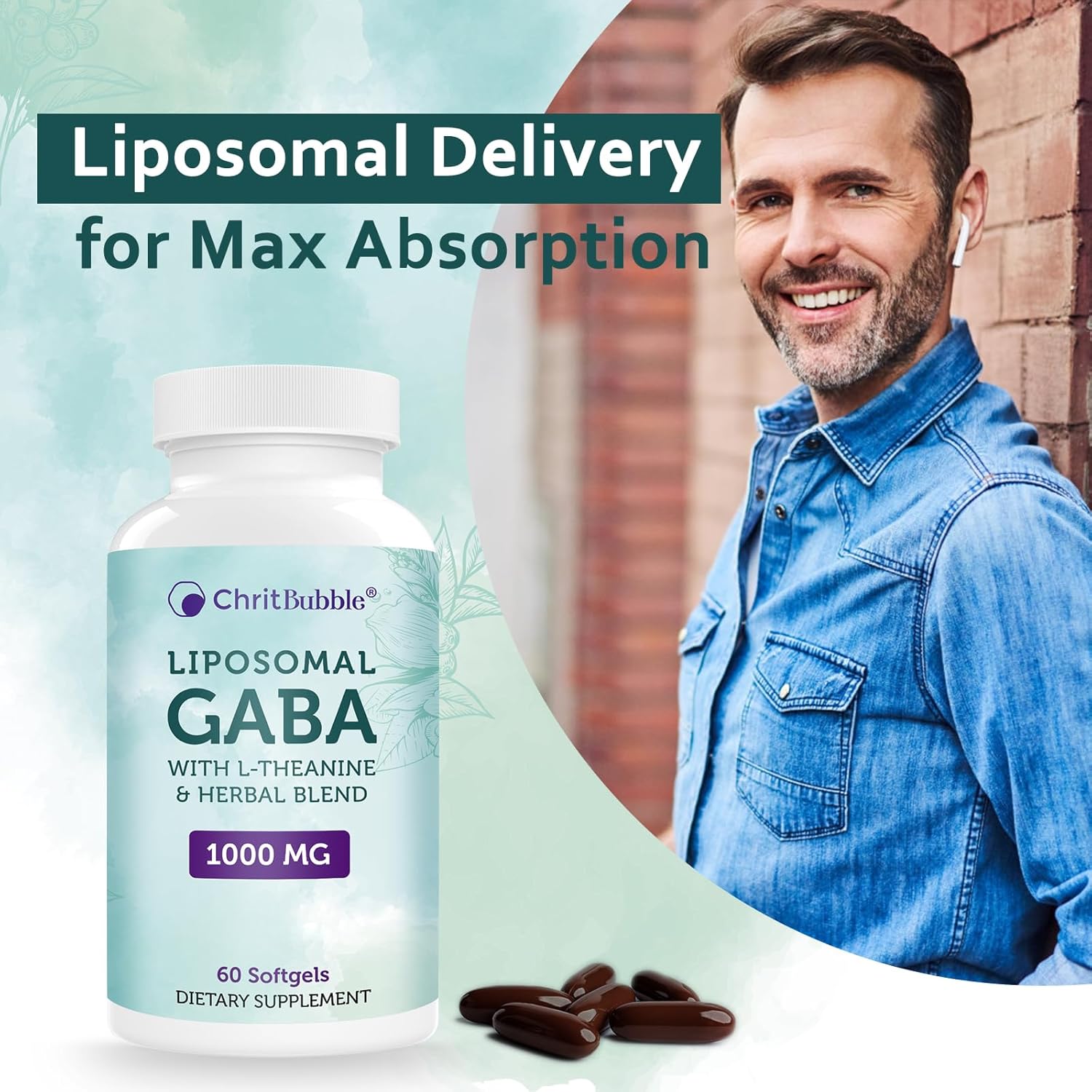 Liposomal GABA Supplements 1000mg with L-Theanine 200mg,High Absorption,Ashwagandha,Chamomile,Tart Cherry Herbal Supplement for Adults,60 Softgels,Non-GMO,Gluten Free - Image 2