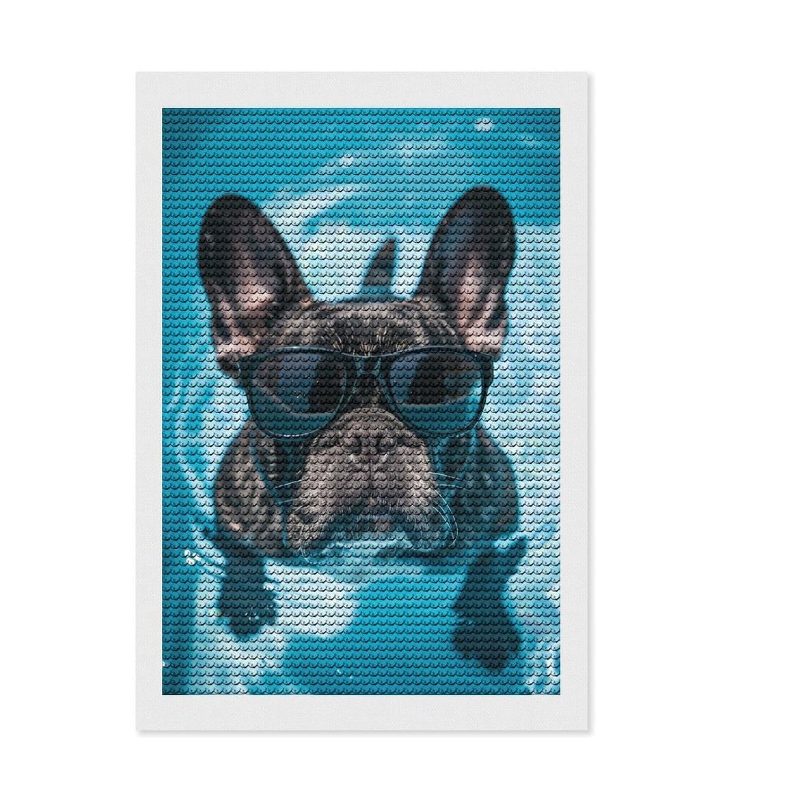 Junmoney French Bulldog Pool Summer Diamond Painting Set 8"x12", Relaxing DIY Hobby, Simple to Start, Aesthetic Room Decor, Gift Idea, Easy to Enjoy
