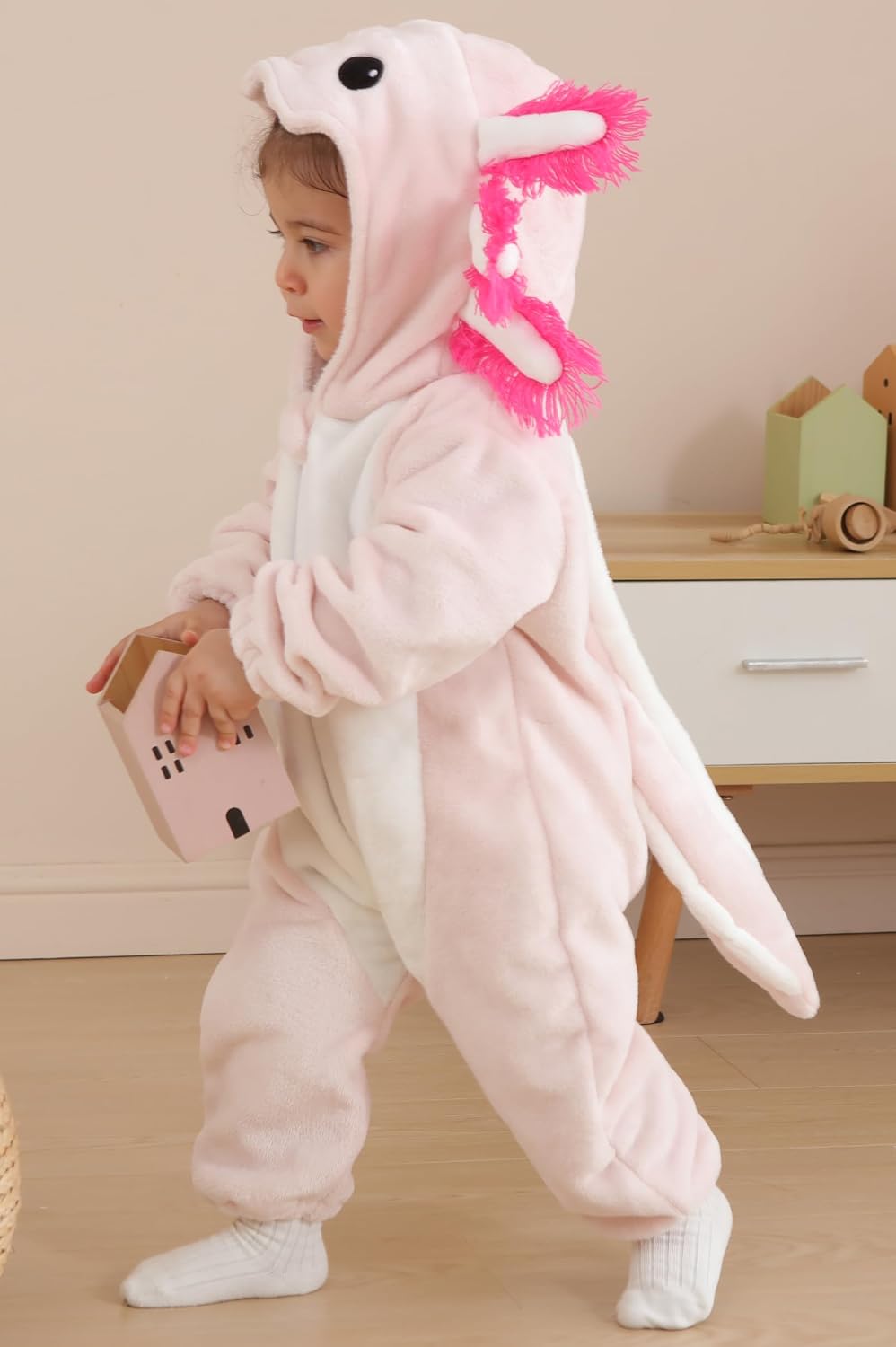 DarkCom Unisex Baby Axololtl Costume Animal Onesie Toddler Hooded Romper Halloween Kids' Christmas Pajamas