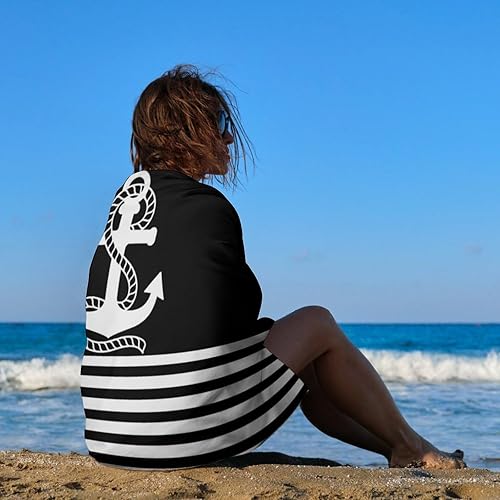 Miniatura 4 de Nosarte Toalla de playa náutica de rayas blancas y blancas y ancla blanca, toallas de playa de microfibra de secado rápido y sin arena para piscina