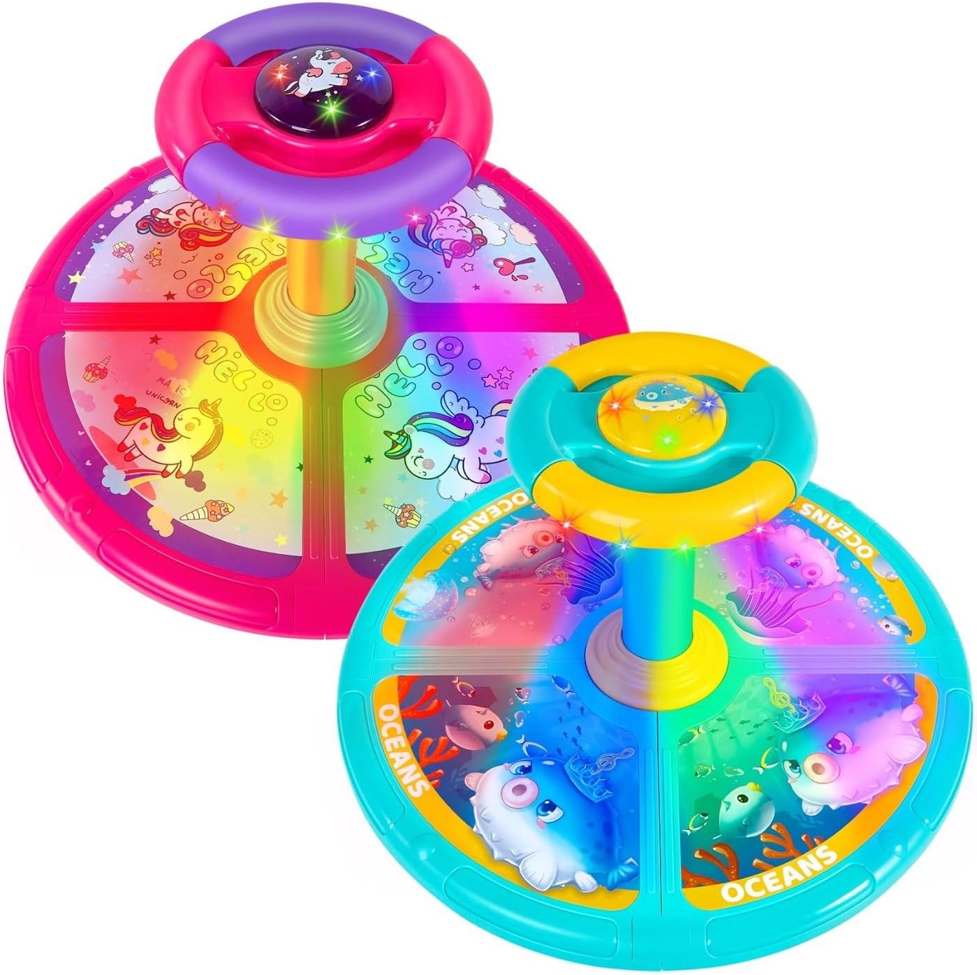 Unicorn Ocean Sit and Spin, GODELAIF Sit and Spin Toy 360° Spinning Stool Seat Sensory Toys Christmas Birthday Gift with Music & LED Lights for Toddlers Girls 2, 3, 4, 5 Years Old