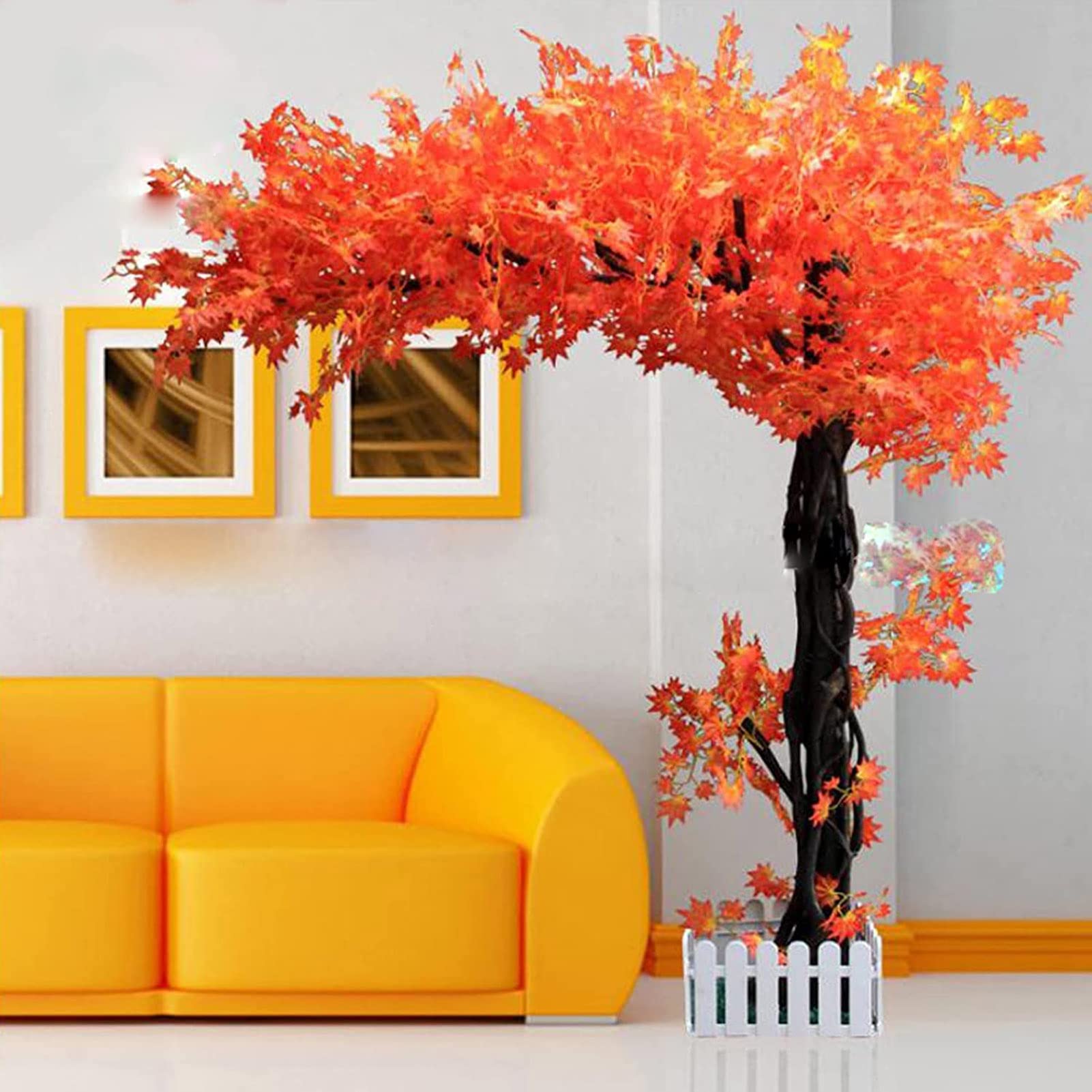 Cerezos en flor artificiales Arces rojos artificiales Planta artificial Seda primavera Flor de durazno Flores falsas Arreglos para la decoración de la casa de la boda Interior,Naranja,2X1.5M