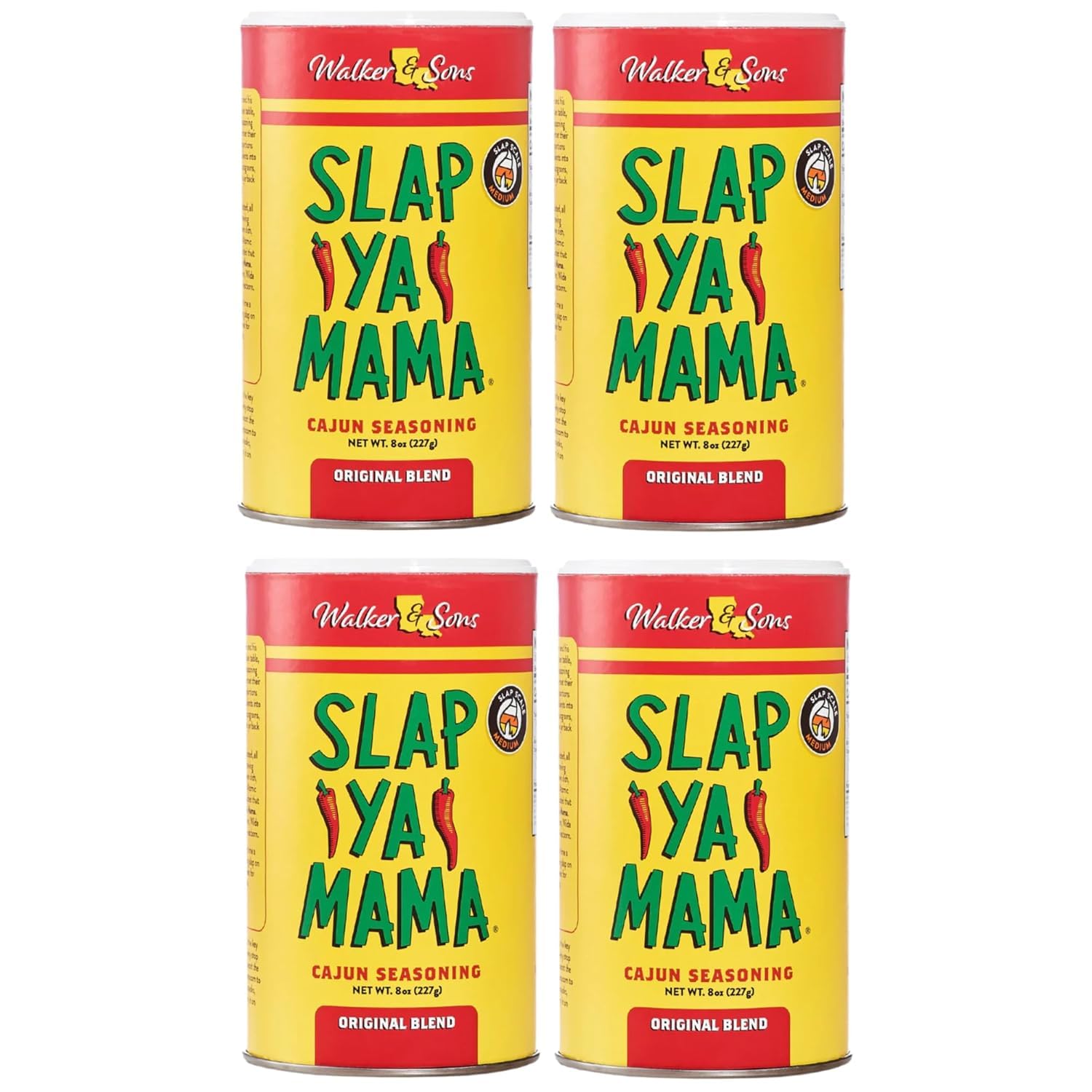 Slap Ya Mama Original Blend Cajun Seasoning - 8 oz Can, Pack of 4, All Natural, MSG Free, Kosher - Authentic Louisiana Flavor