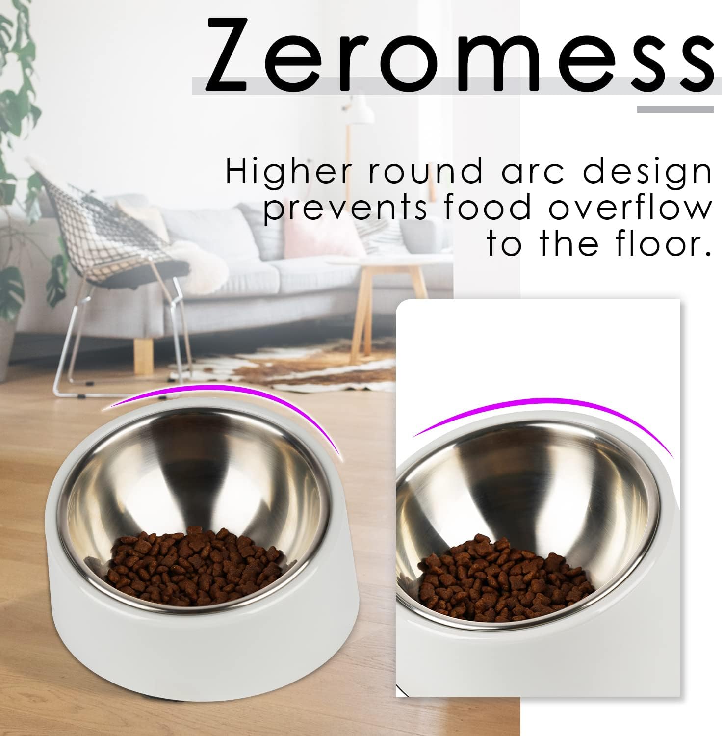 SuperDesign Mess Free 15° Slanted Bowl for Dogs and Cats, Tilted Angle Bulldog Bowl Dog Feeder, Non-Skid & Non-Spill, Easier to Reach Food M/1 Cup Gray