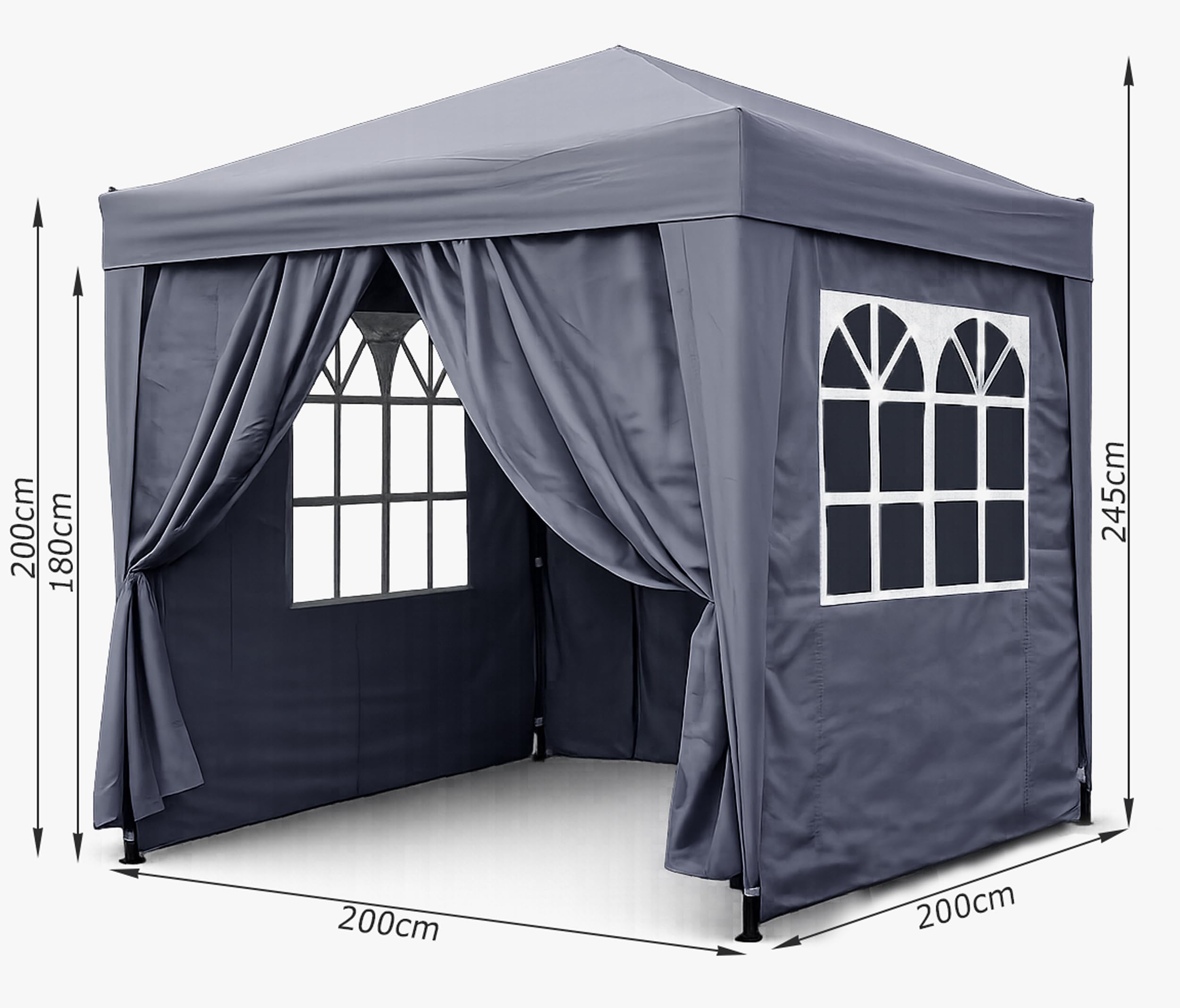 QUICK STAR Pawilon Pop-Up 2 x 2 m Smoky szary z 4 bocznymi ?ciankami na rzep Easy 2 z zamkiem b?yskawicznym