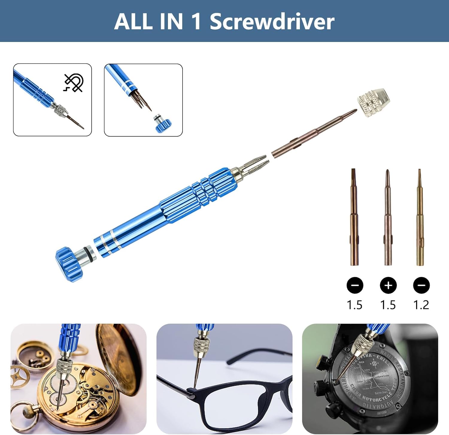 6 in 1 Watch Repair Kit + Watch Press Tool, Watch Battery Replacement Tool Kit, Watch Back Removal Tool with Watch Back Remover, including Watch Opener tool, Adjustable Case Opener