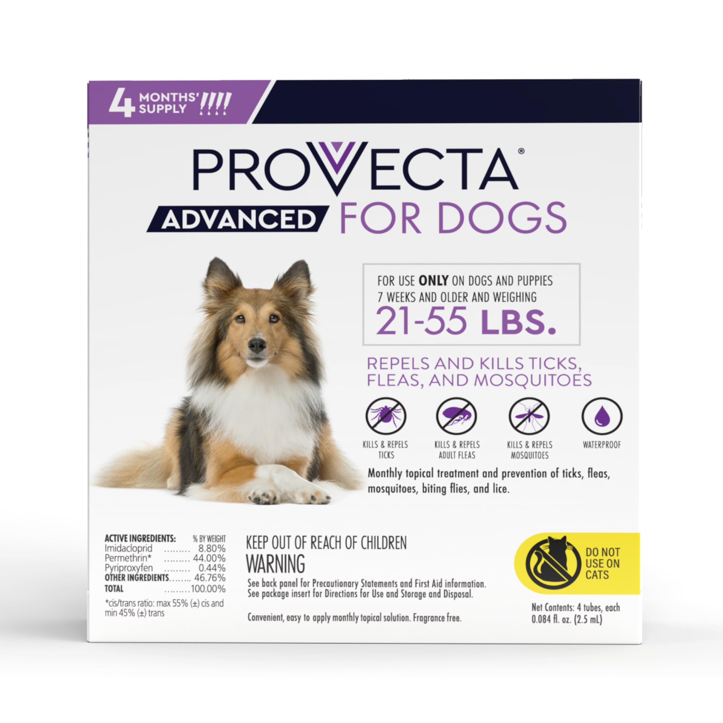 Provecta Advanced Flea & Tick for Large Dogs 21–55 lbs, 4-Month Supply