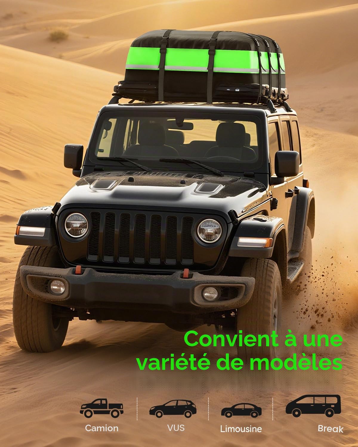 Coffre de Toit Pliable de 595 L, Sac de Toit Voiture - Tissu Oxford 1000D + 6 Sangles/2 antivols, Tapis antidérapant et Sac de Rangement Inclus.