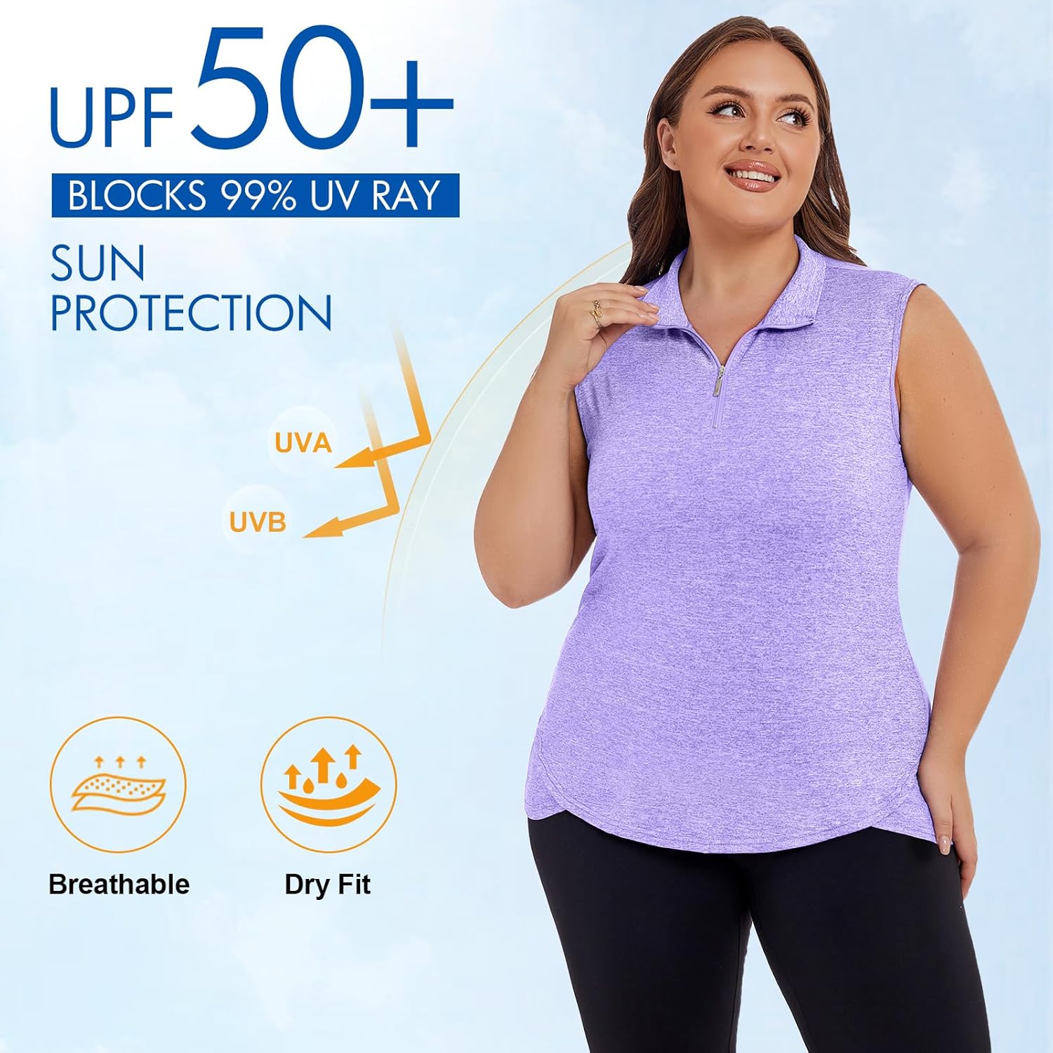 Koscacy Women's Plus Size Sleeveless Golf Tennis Polo Shirts Zip Up Dry Fit Workout Tank Tops Athletic Shirt - Image 5