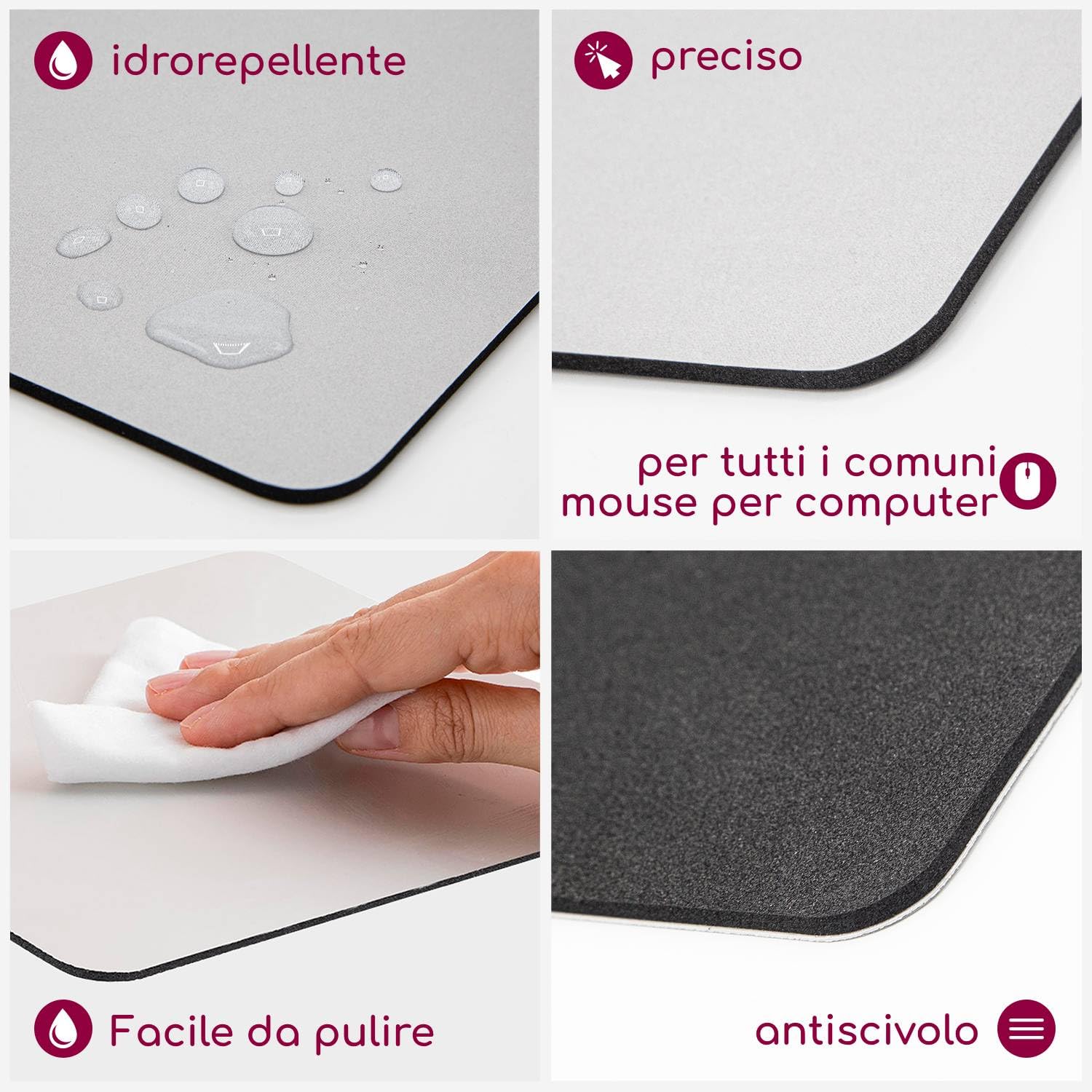 Tappetino mouse effetto marmo I 24 x 19 cm I mouse pad dimensione standard, antiscivolo I semplice moderno I pietra granito rosa bianco I dv672