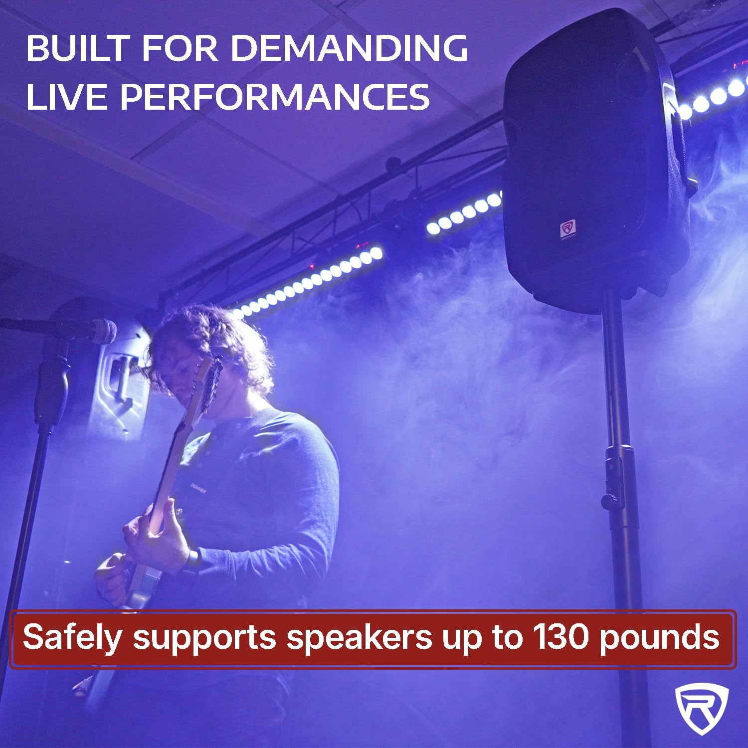 Rockville RVSS13 Heavy-Duty Tripod DJ PA Speaker Stand, Air-Assist Lowering, All-Metal Design, Adjustable 47-81 Inches, Stable Base, for Live Events and Mobile DJs