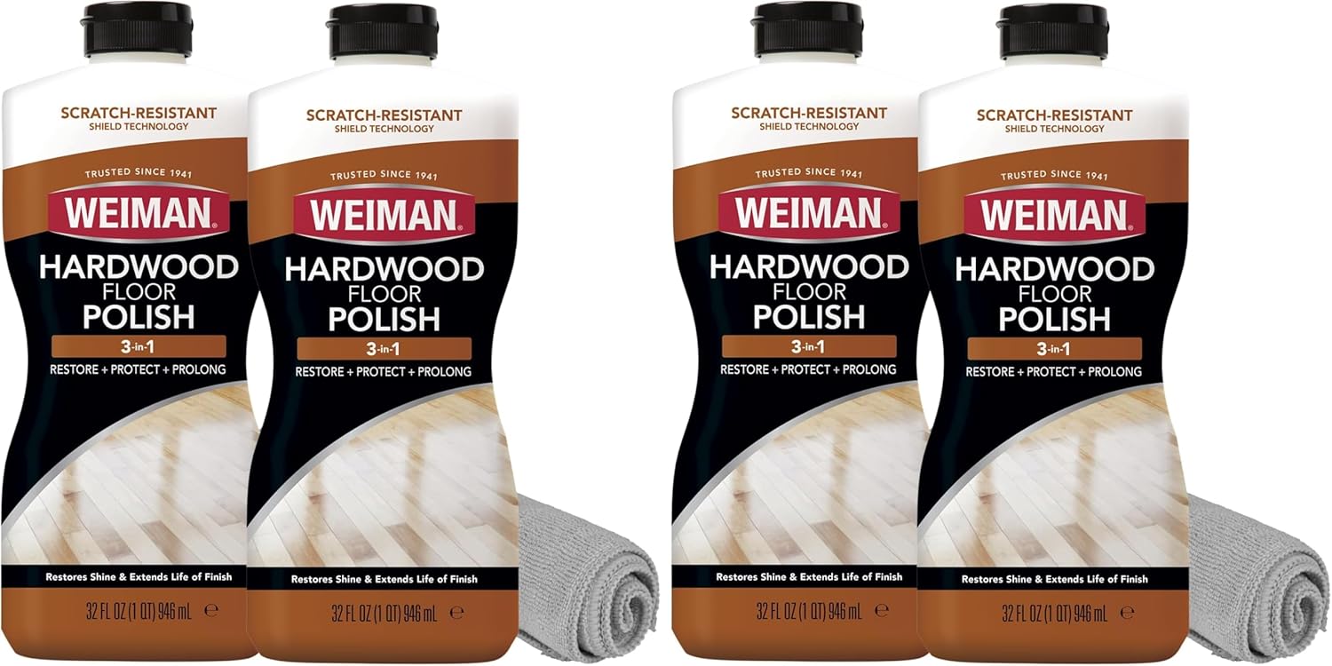 Weiman Wood Floor Polish and Restorer 32 Oz 3PC Bundle - High-Traffic Hardwood Floor, Natural Shine, Removes Scratches, Leaves Protective Layer (Pack of 2)