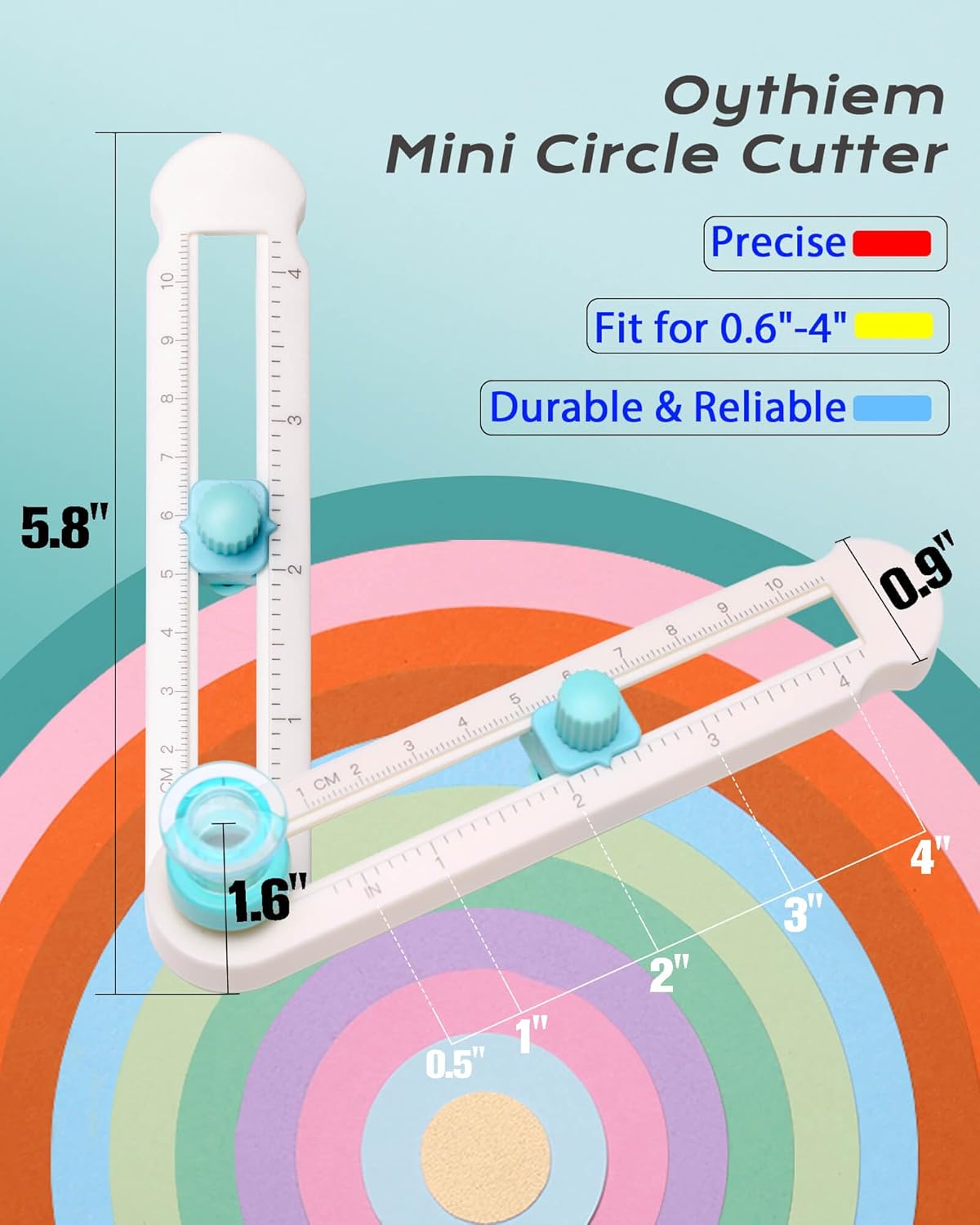 Oythiem Circle Cutter Tool for Paper Crafts - Rotary Cutter Round Cutting Knife for Scrapbooking, Card Making, Art And Diy Crafts, Fits Circles with A Radius Between 0.6"-4"
