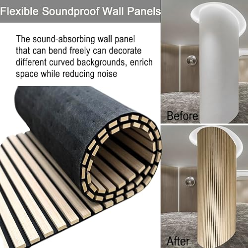 Miniatura 4 de Paneles de pared acústicos de madera de 94.5 x 23.6 pulgadas, paneles de pared flexibles 3D insonorizados, panel de pared de listones de madera para