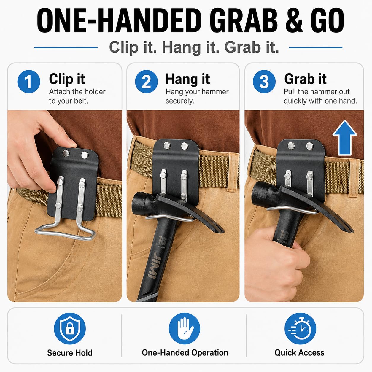 VOBOR Soporte para martillo para cinturón, práctico cinturón de herramientas, soporte para hacha con patillas de metal, ideal para techadores y carpinteros