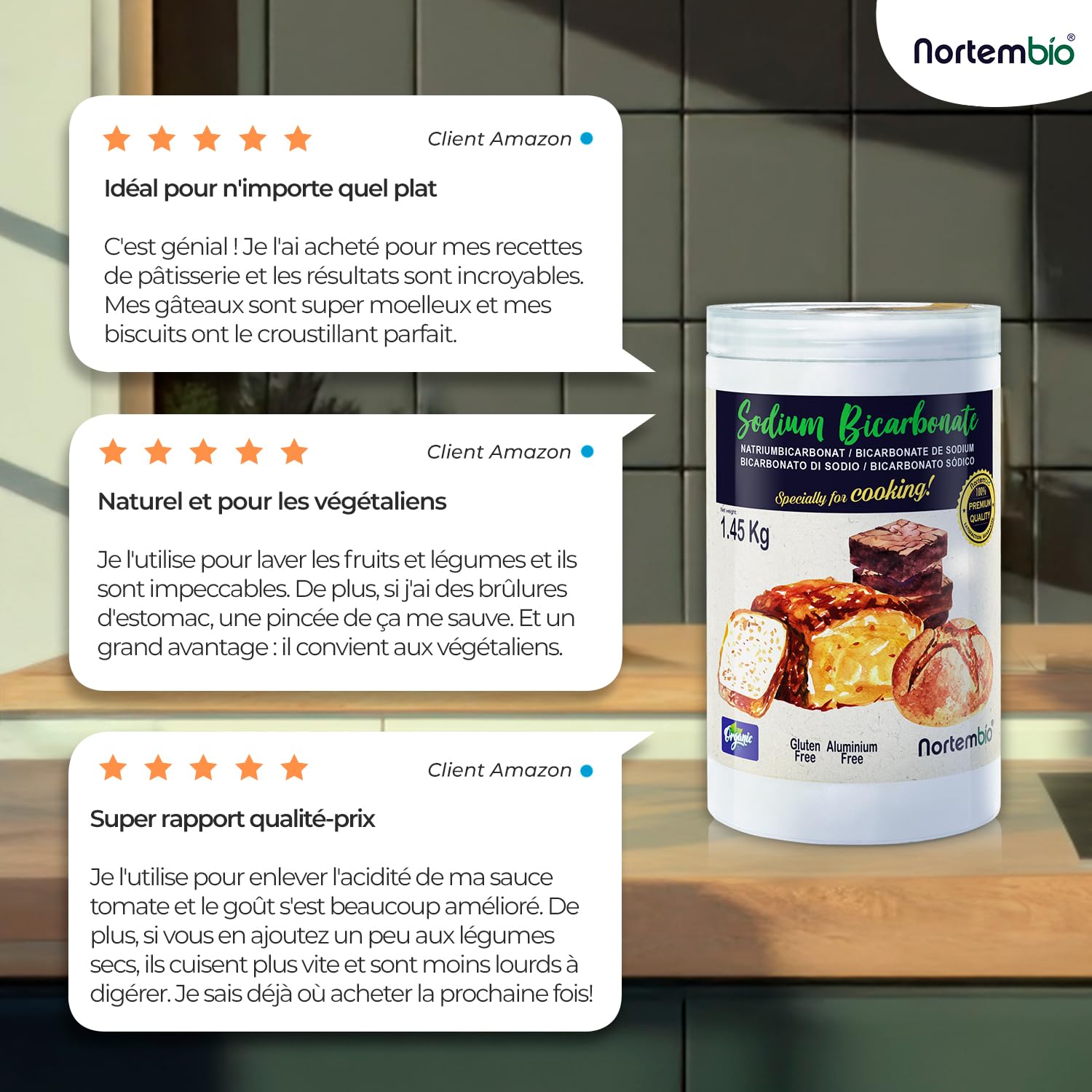 Nortembio Bicarbonate de Sodium E500(ii) 6,5 kg Additif Alimentaire pour Cuisine et Pâtisserie, Qualité Gourmet, Haute Pureté 100% Naturelle + eBook OFFERT