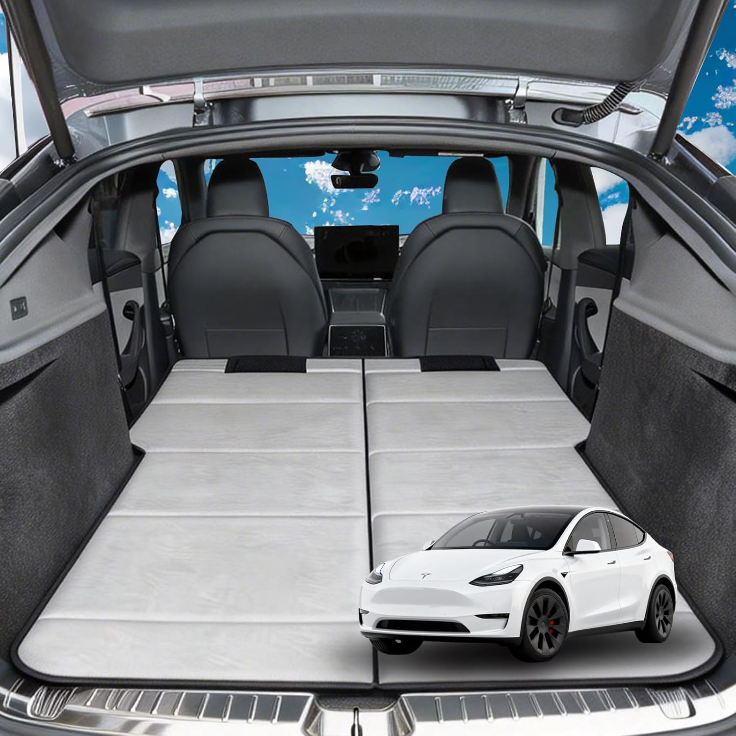 Non Inflatable Car Mattress for Tesla Model Y, Car Camping Mattress, Upgraded Foldable Trunk Sleeping Pad with Storage Bag, Portable Design for Camping, Travel & Beach