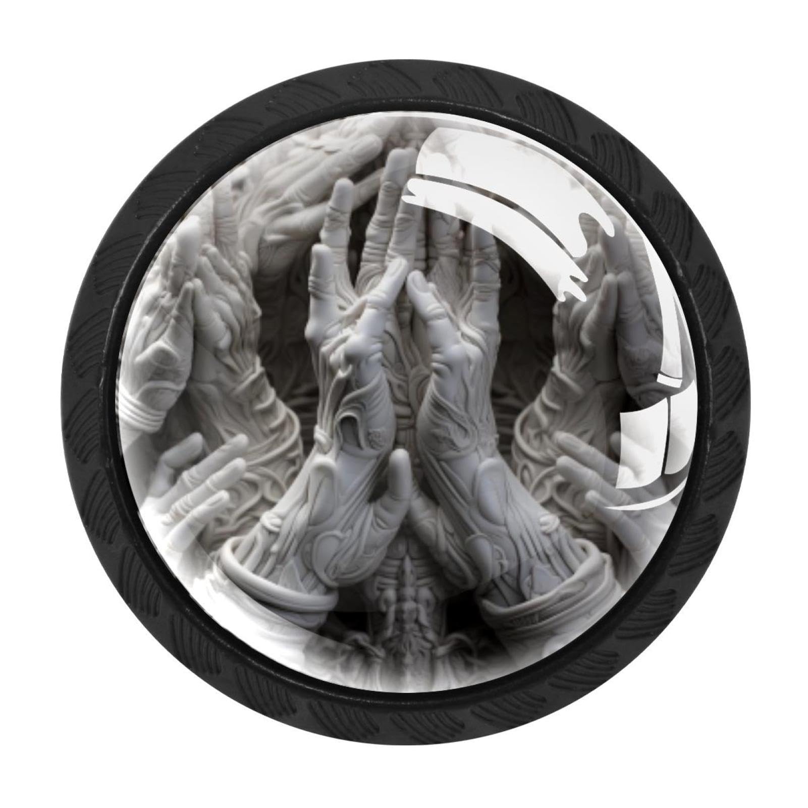 CHENZZZZ 4PCS Praying Hands Dresser Knob Round Glass Drawer Knobs Pulls Cabinet Handle for Home Kitchen Office Bathroom Wardrobe Cupboard