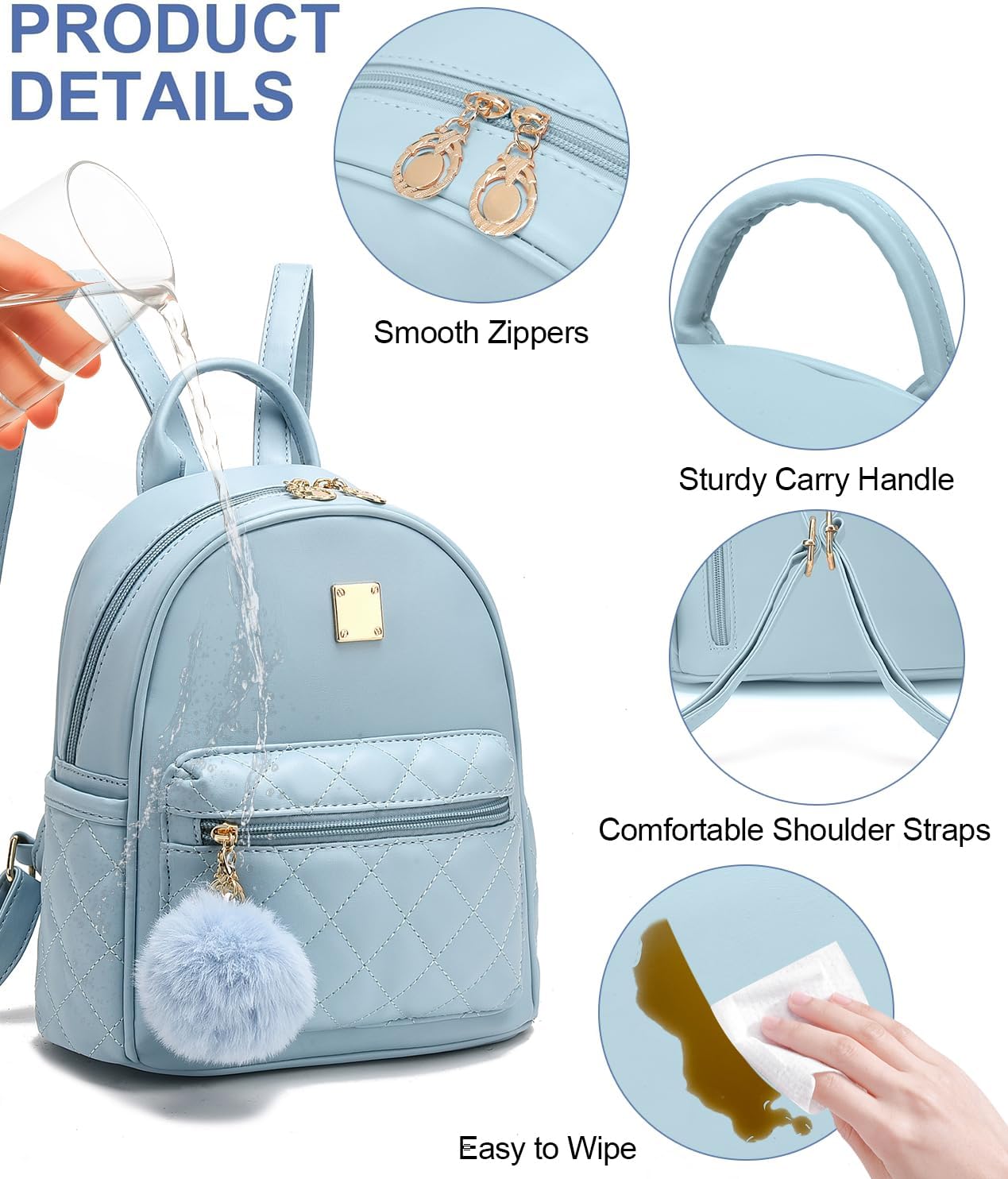 Girls Fashion Mini Backpack Purse Small Cute Plaid Leather Women Backpacks Little Bag, Mint Blue - Image 7