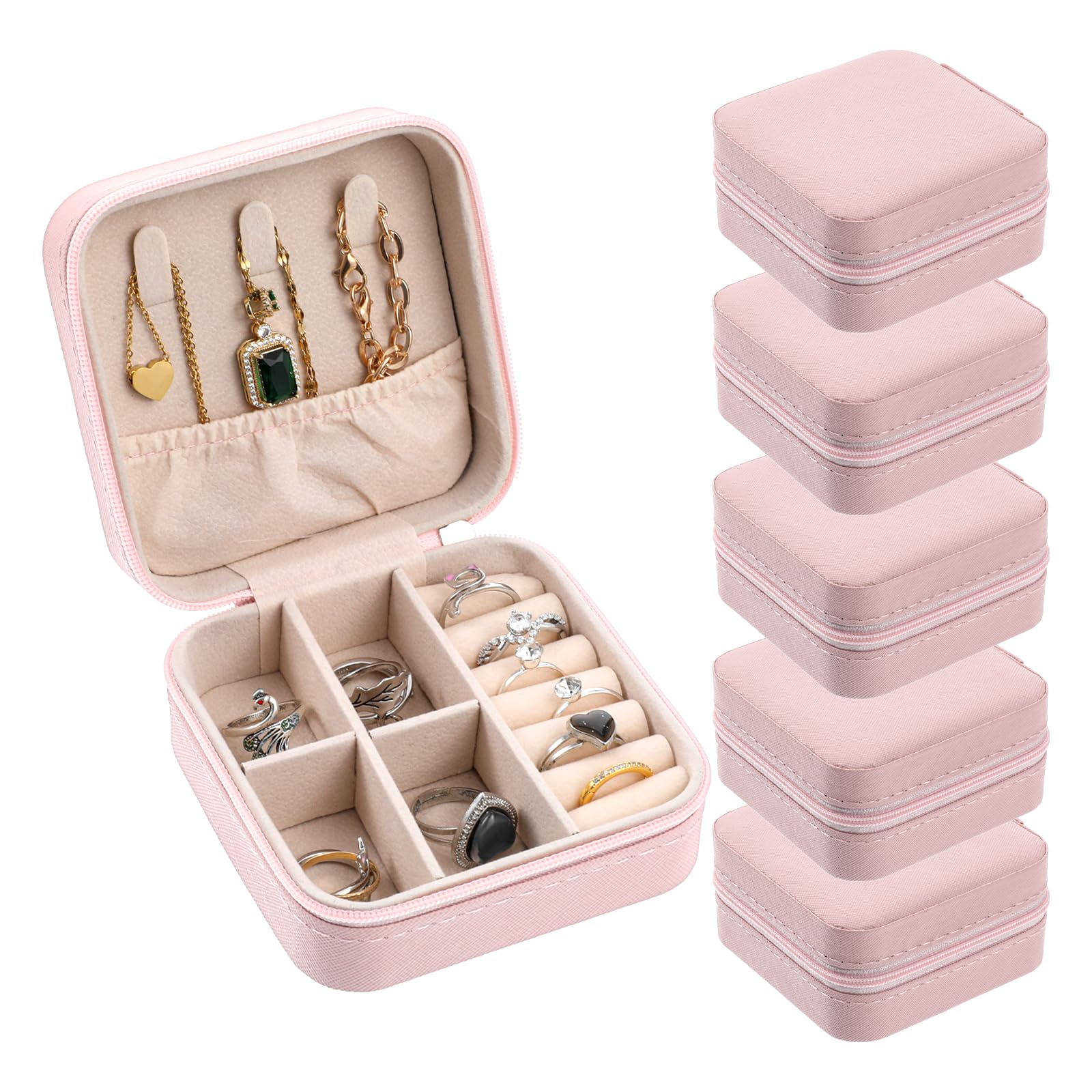6 joyeros de viaje para dama de honor, caja de joyería pequeña, mini organizador de joyas, caja de almacenamiento portátil de piel sintética para aretes para mujeres y niñas, regalos de