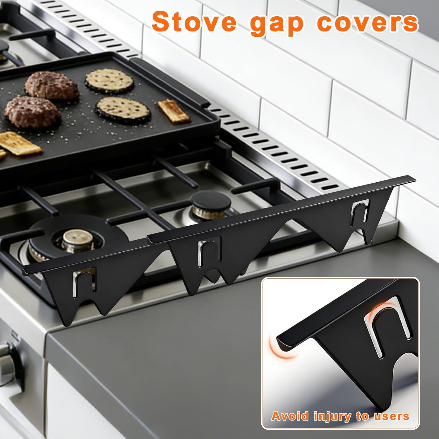 Stove Gap Covers Stainless Steel Black, 2 Pack Retractable Stove Gap Filler 13.8"-27.5", Heat Resistant Oven Side Gap Guards for Stove, Range & Countertop, Easy Clean Range Trim Kit, Fits 1-18mm Gaps