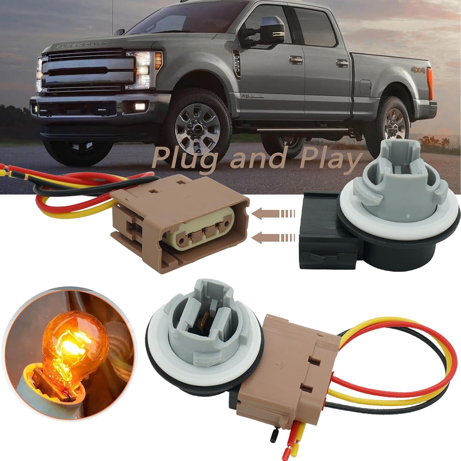 2 Pcs Side Marker Light Park Lamp Bulb Socket Wiring Harness Connector Pigtail for Ford F-150 2009-2014 F-250 F-350 Super Duty 2017-2024 E-250 E-350 Vans 2008-2014 2U5Z-13411-DA 2U5Z13411DA