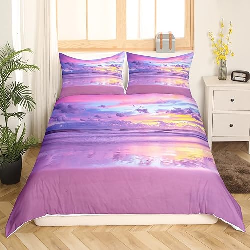 Miniatura 3 de Erosebridal Hawaii Beach - Juego de ropa de cama con diseño de océano para niños y niños, funda de edredón morada con puesta de sol marina, funda de