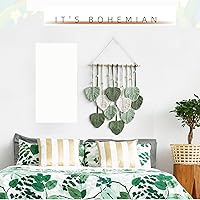 Vista 5 de MSFENG Tapiz para colgar en la pared, diseño de hojas, bohemio, decoración de pared tejida con plumas tejidas a mano, borlas de hilo tejido