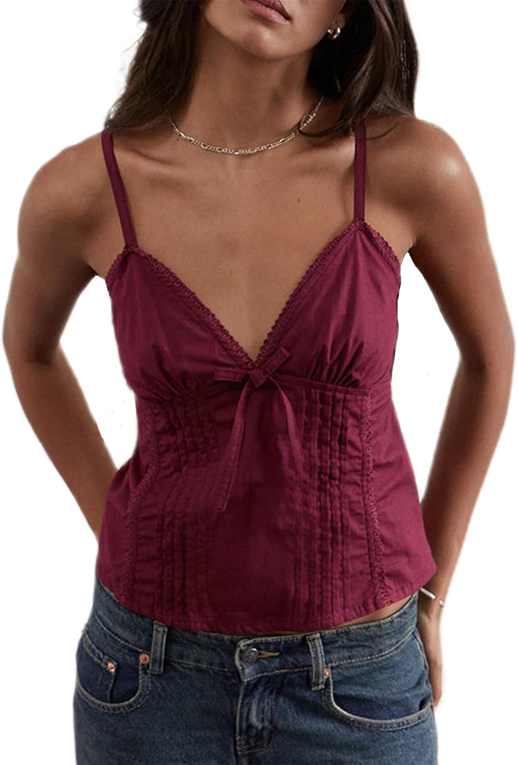 Women Y2k Babydoll Cami Top Sexy Lace Ruffle V Neck Spaghetti Strap Peplum Tank Tops Coquette Going Out Streetwear