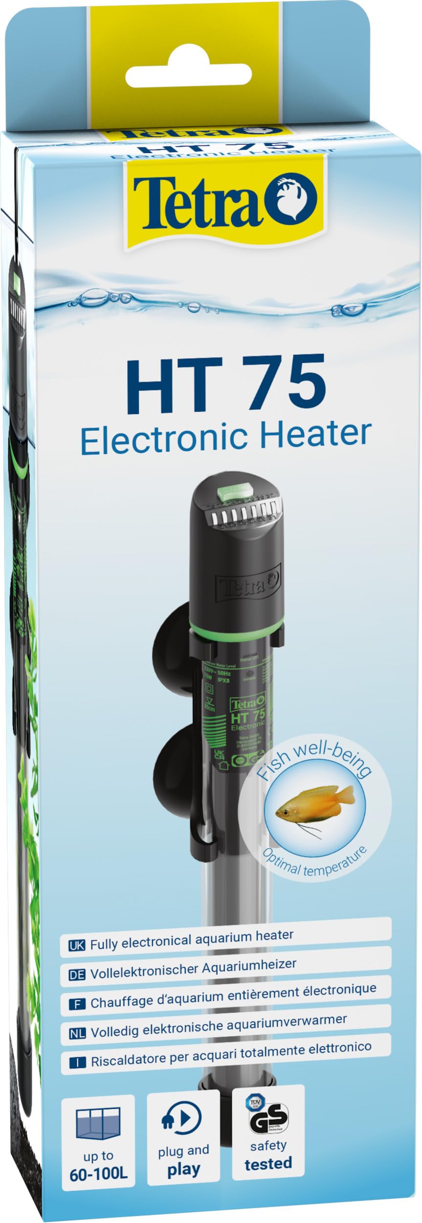 Tetra HT 75 Heizer für 60-100 L Aquarien - leistungsstarker Aquarienheizer zur Abdeckung unterschiedlicher Leistungsstufen mit Temperatureinstellknopf