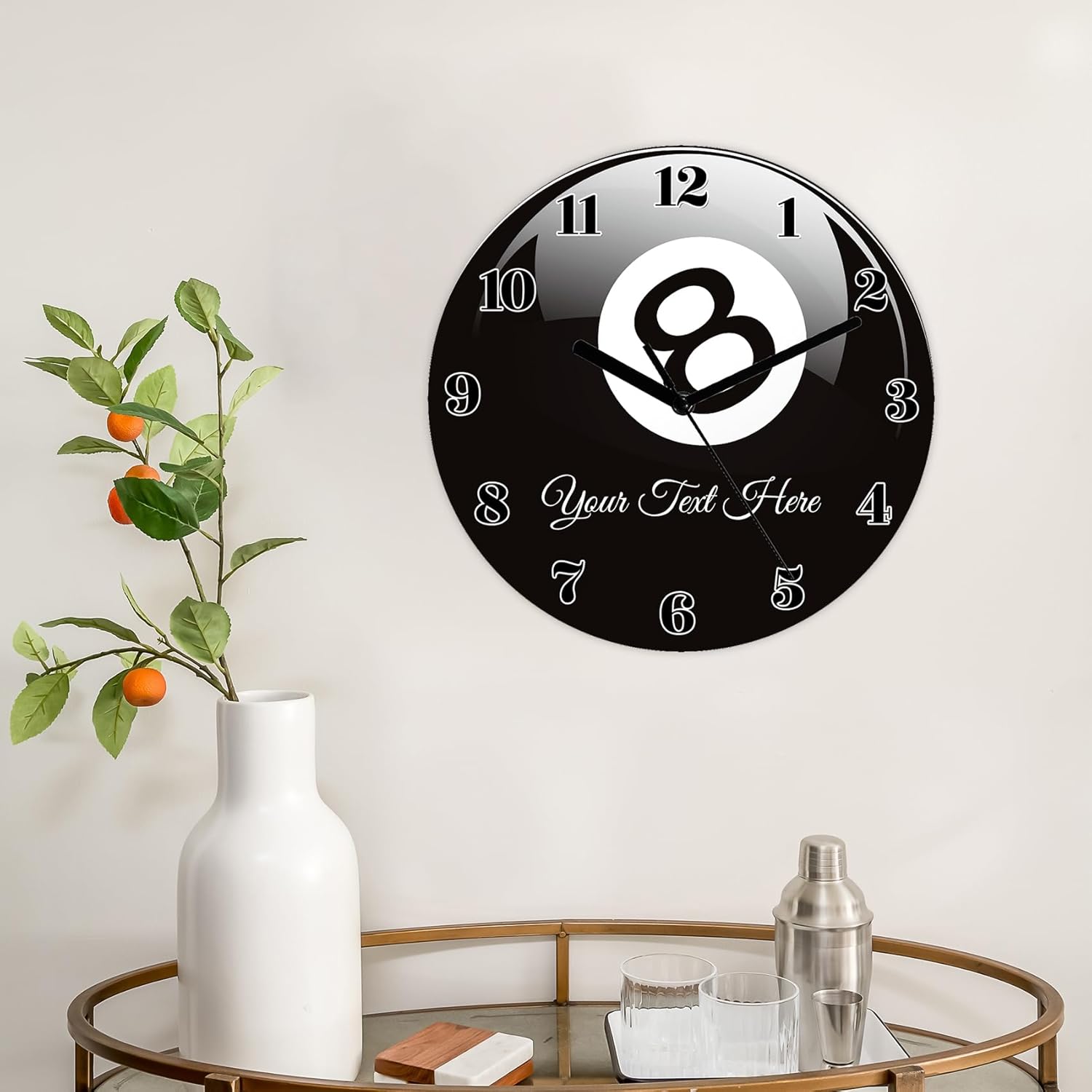 Billiards Custom Wall Clock, 11.6 Inch Personalized Clock, Battery Operated Large Round Clocks Silent Non-Ticking for Home Decor, Housewarming Great Gifts