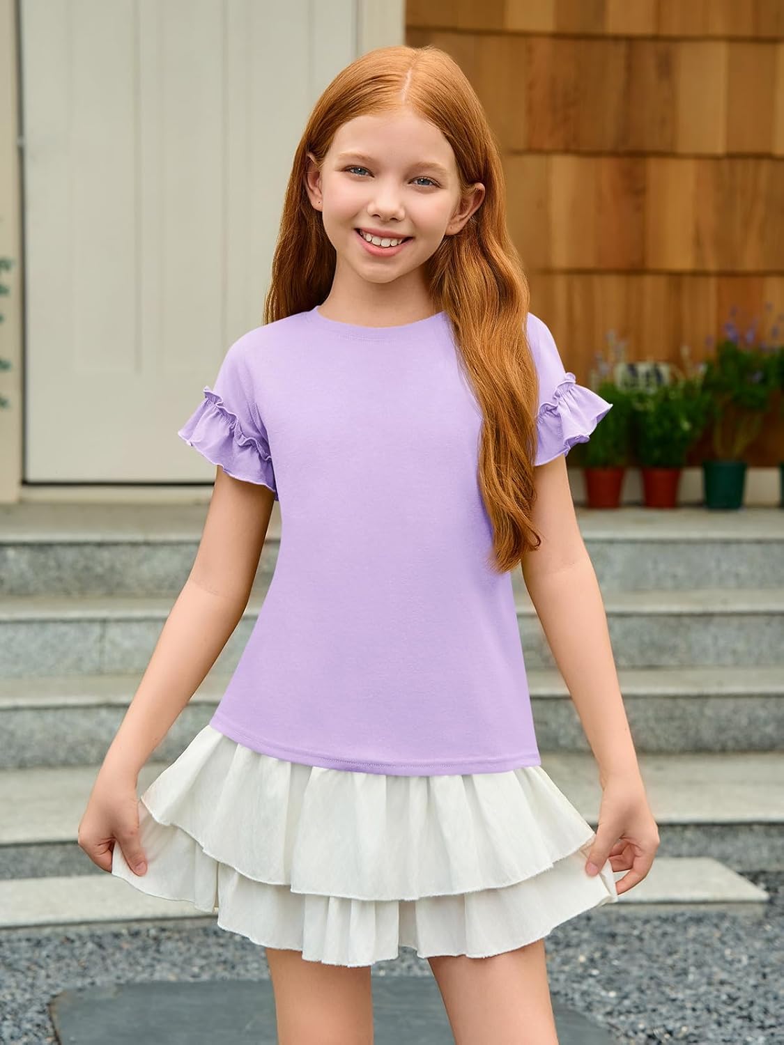 Haloumoning Girls Ruffle Short Sleeve T Shirts Kids Summer Crewneck Tops Cute Tees Blouse 5-14 Years - Image 4