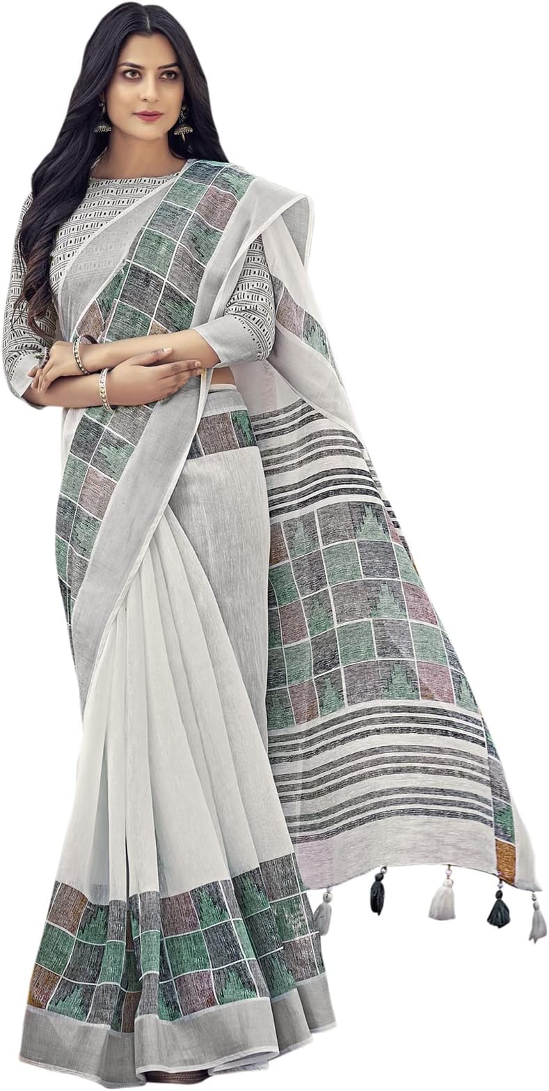 Women's Printed Cotton Saree with Unstitched Blouse Piece
