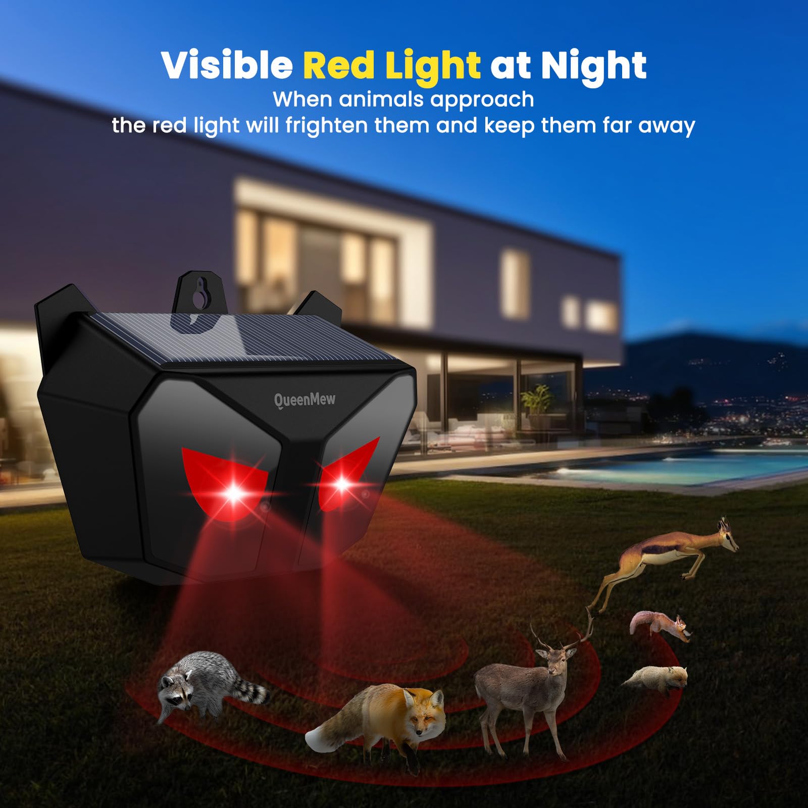 Solar Animal Repeller Outdoor 4 Packs, Nocturnal Animal Deterrent with Red LED Flashing Lights, Waterproof Wild Device for Chicken Coop, Cat, Skunk, Wolf, Deer, Coyote, Fox, Raccoon - 2